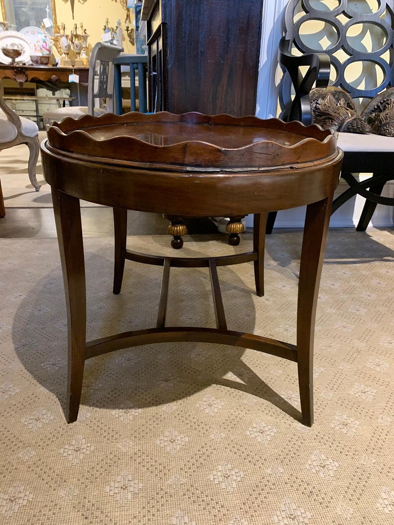 20th Century English Oval Tray Coffee Table with Scalloped Edge at