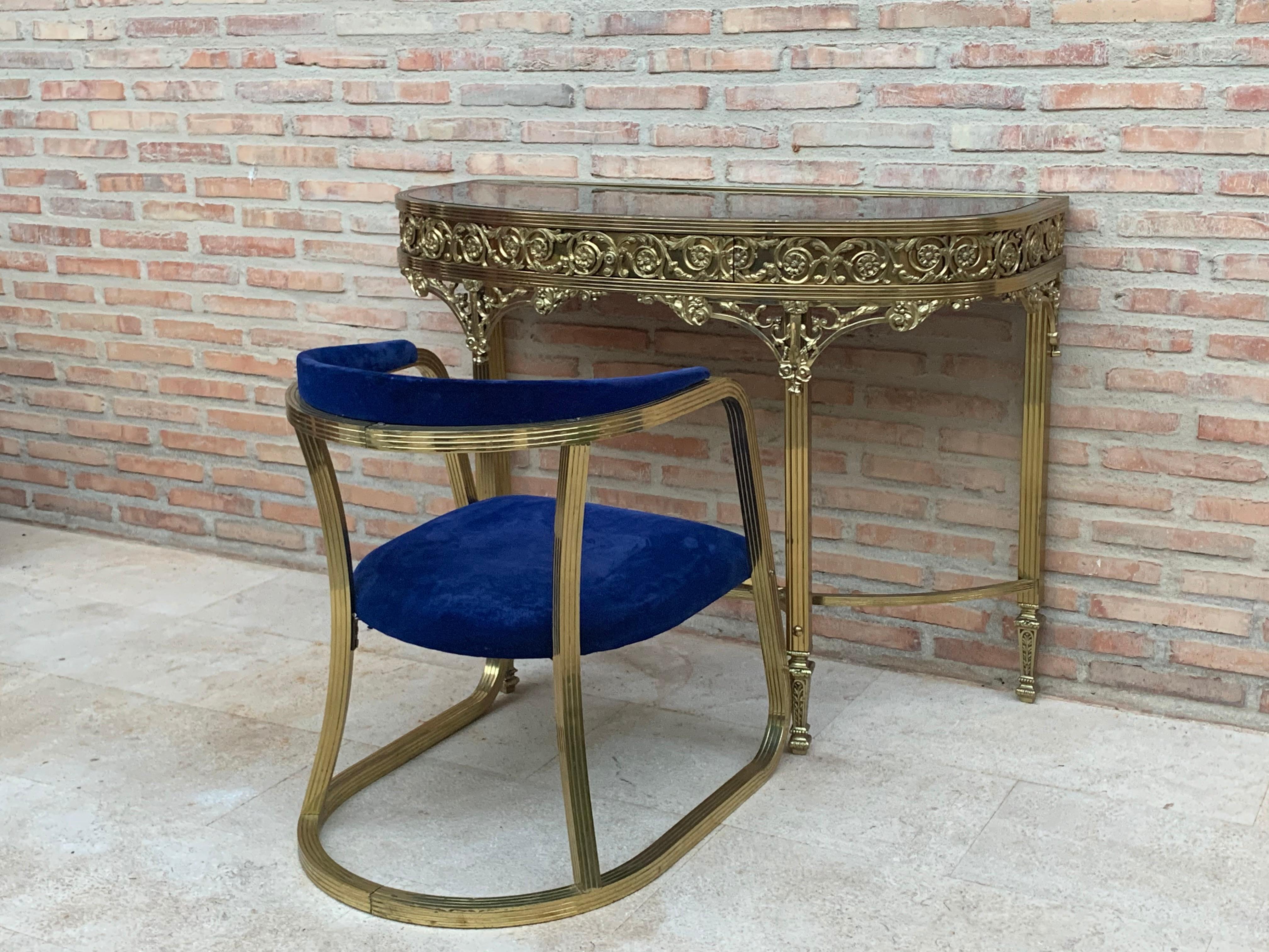 French Bronze Kidney Mirrored Dressing Table or Vanity with One-Drawer 5