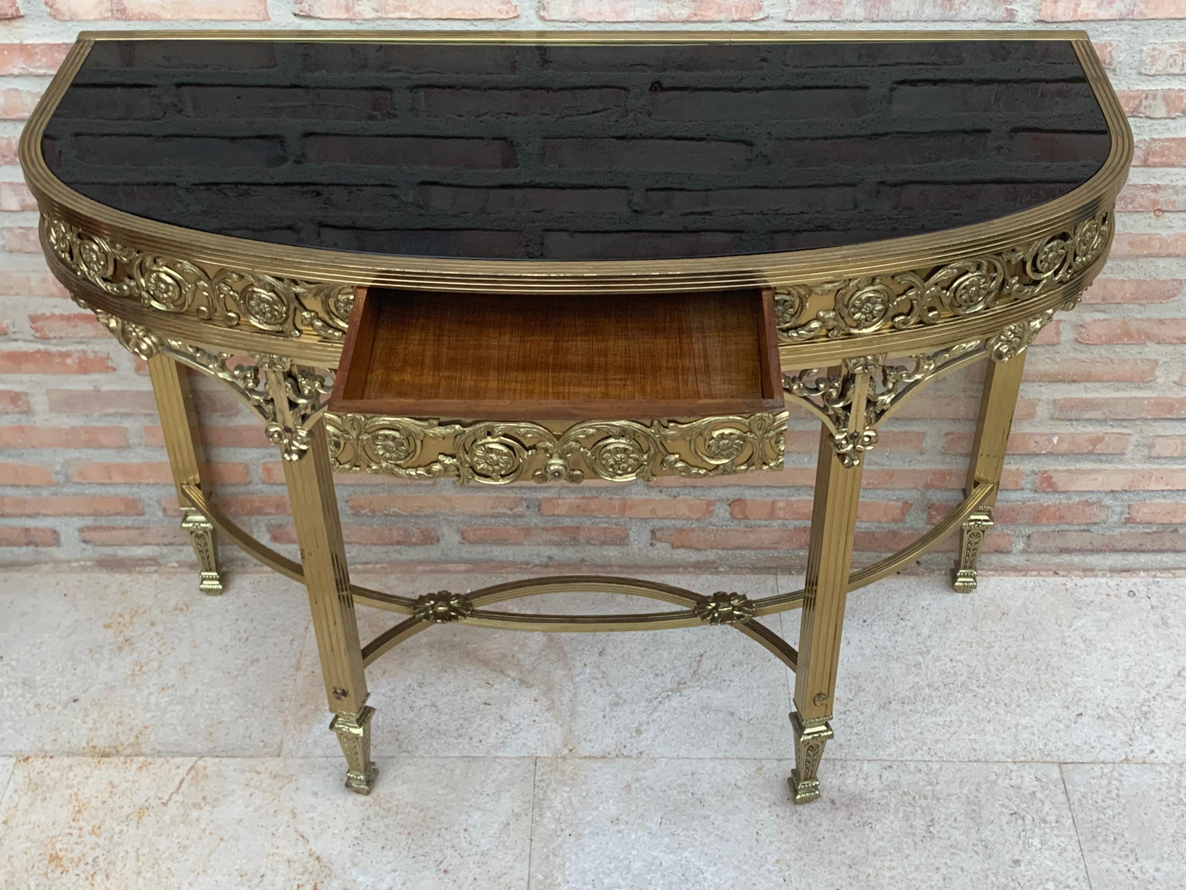 French Bronze Kidney Mirrored Dressing Table or Vanity with One-Drawer In Good Condition In Miami, FL