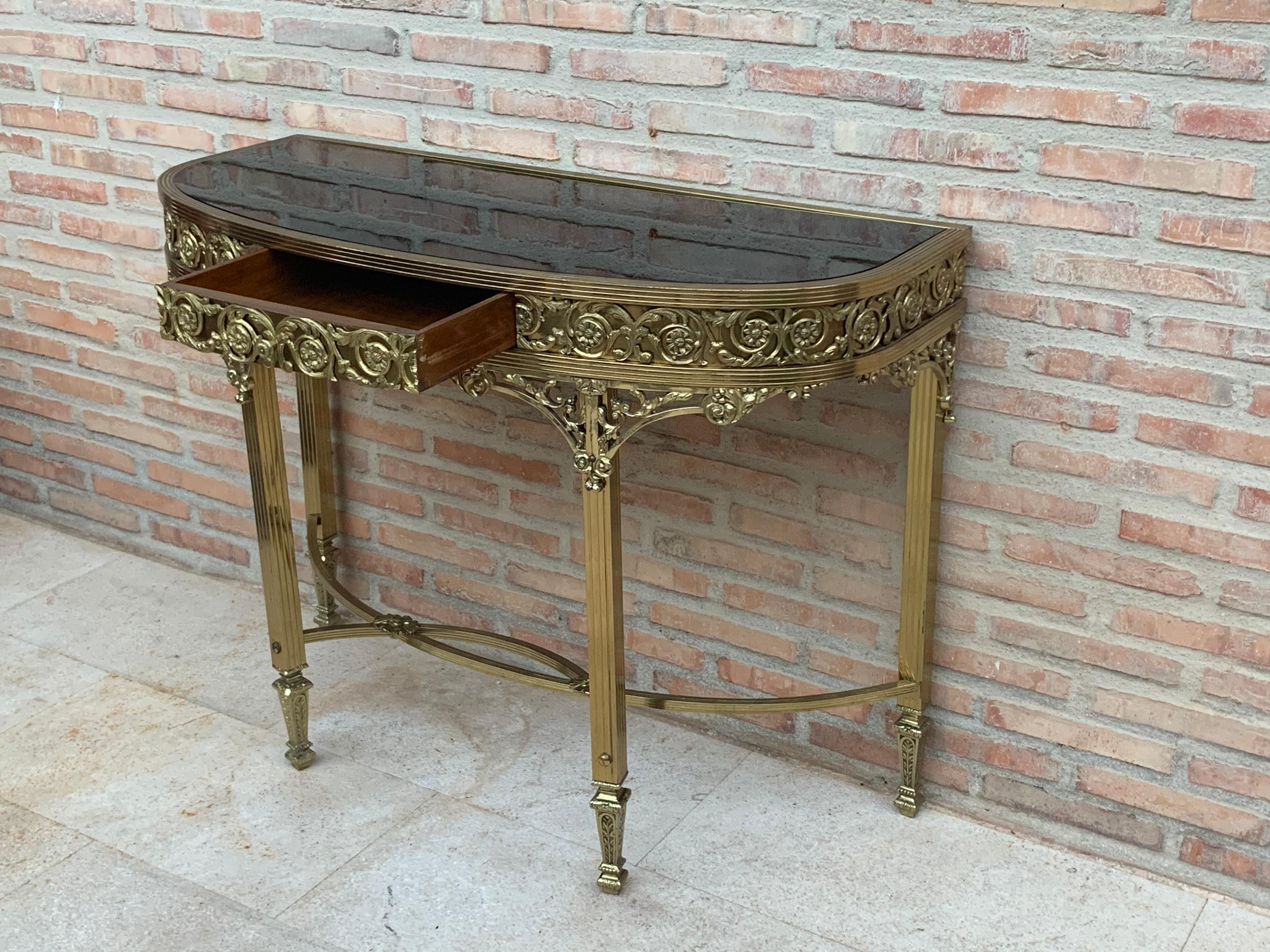 20th Century French Bronze Kidney Mirrored Dressing Table or Vanity with One-Drawer