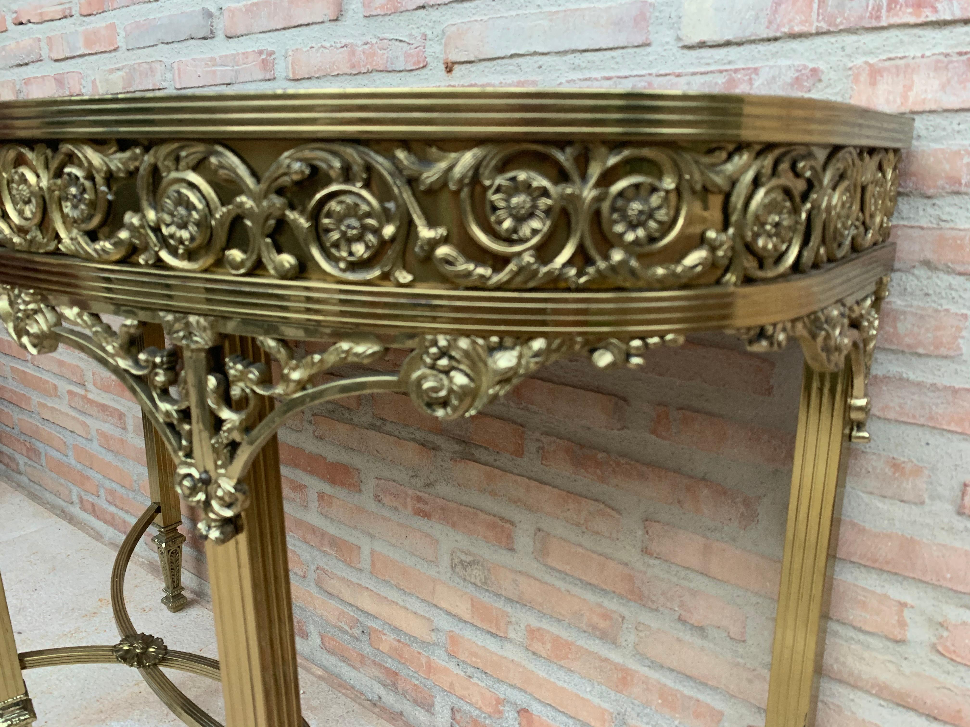 Brass French Bronze Kidney Mirrored Dressing Table or Vanity with One-Drawer