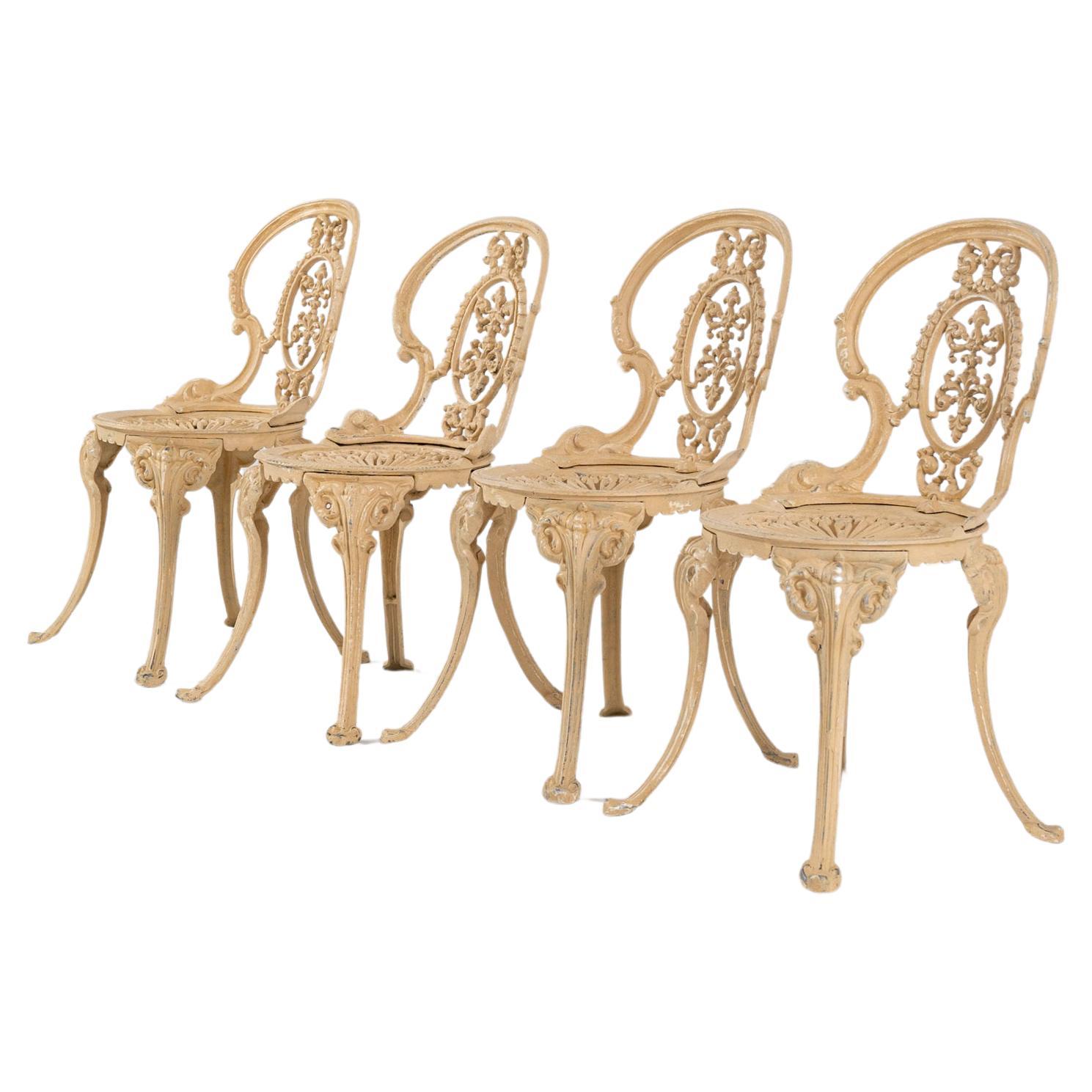 20th French Cast Iron Garden Chairs, Set of Four