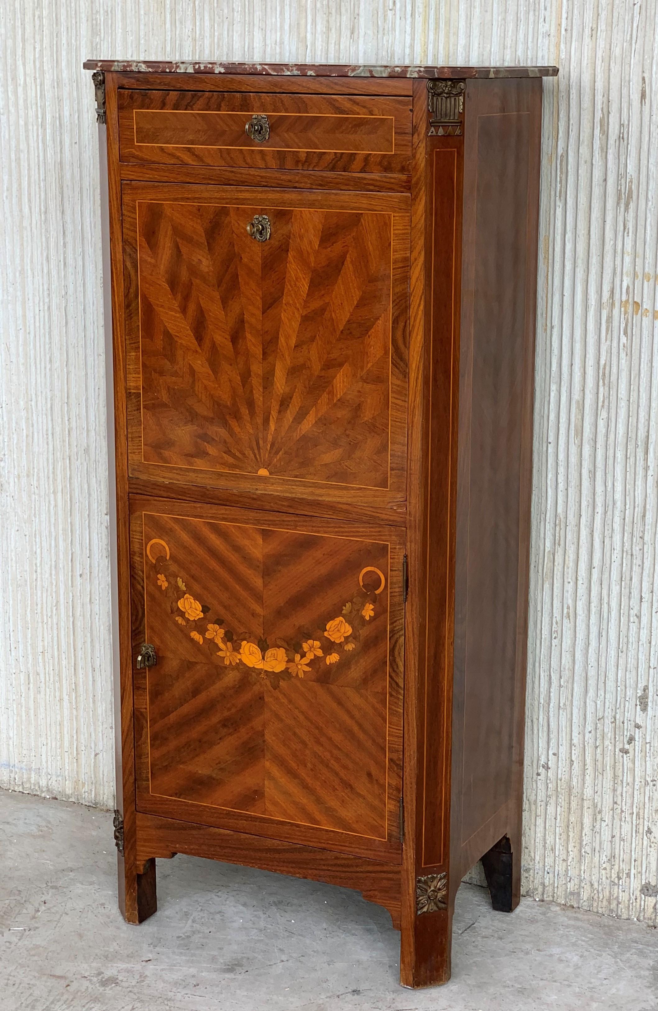 Marquetry 20th Century French Drop-Front Oak Secretary Desk or Abattant For Sale