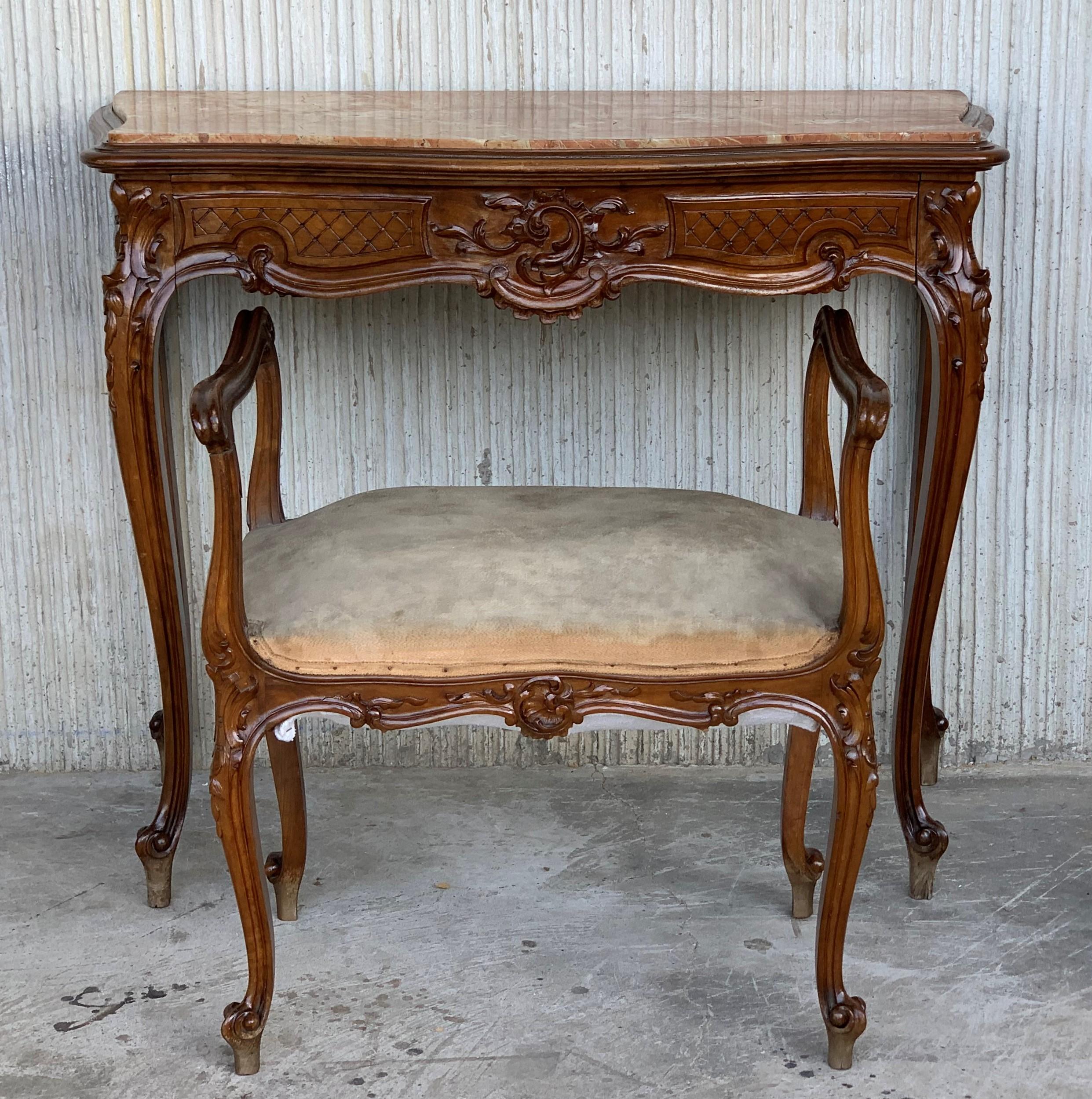 20th French Century Marble Top Walnut Console Table with Drawer For Sale 5