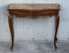 20th French Century Marble Top Walnut Console Table with Drawer
