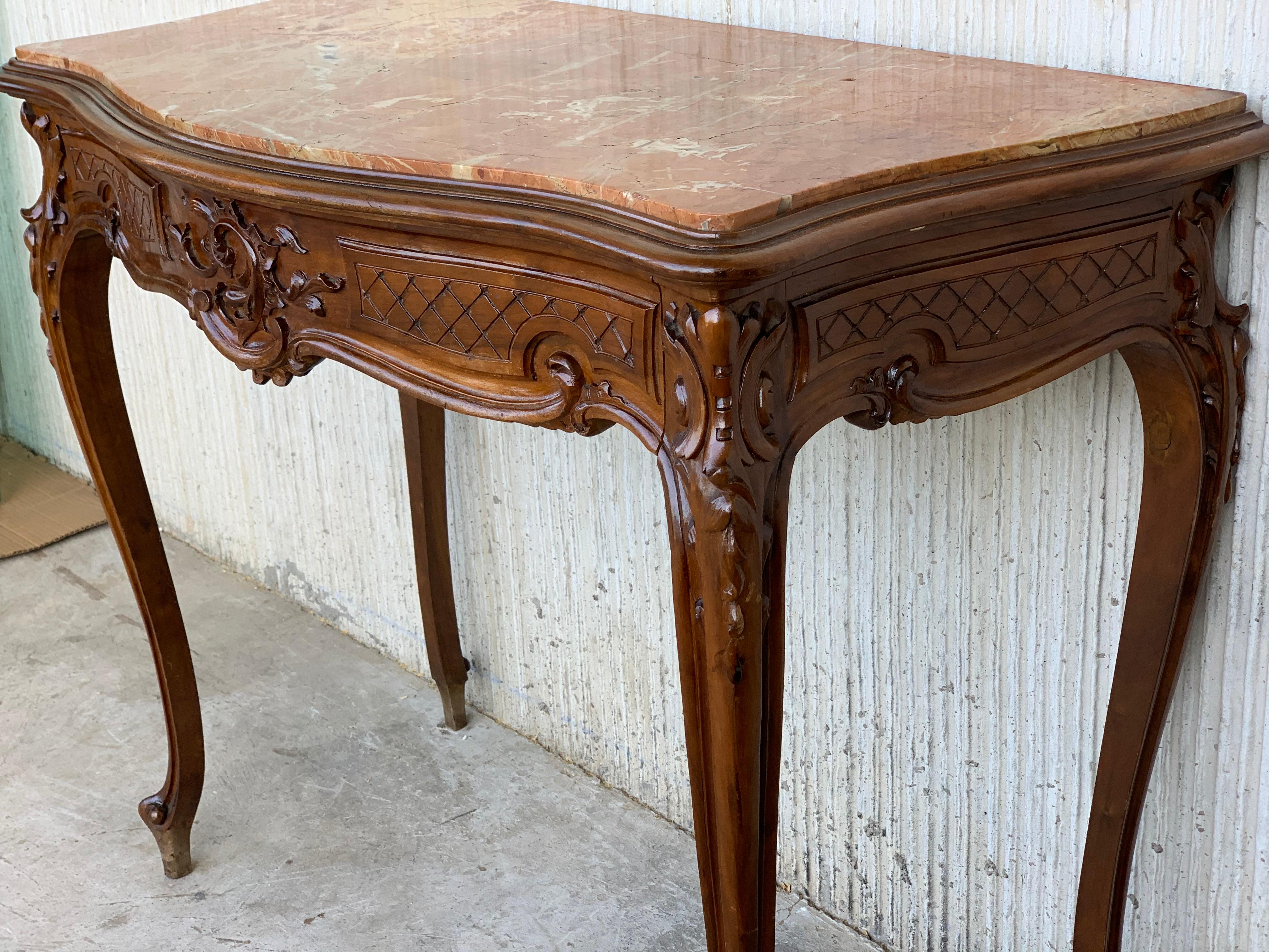 Biedermeier 20ème siècle français Table console à tiroir en noyer avec plateau en marbre en vente