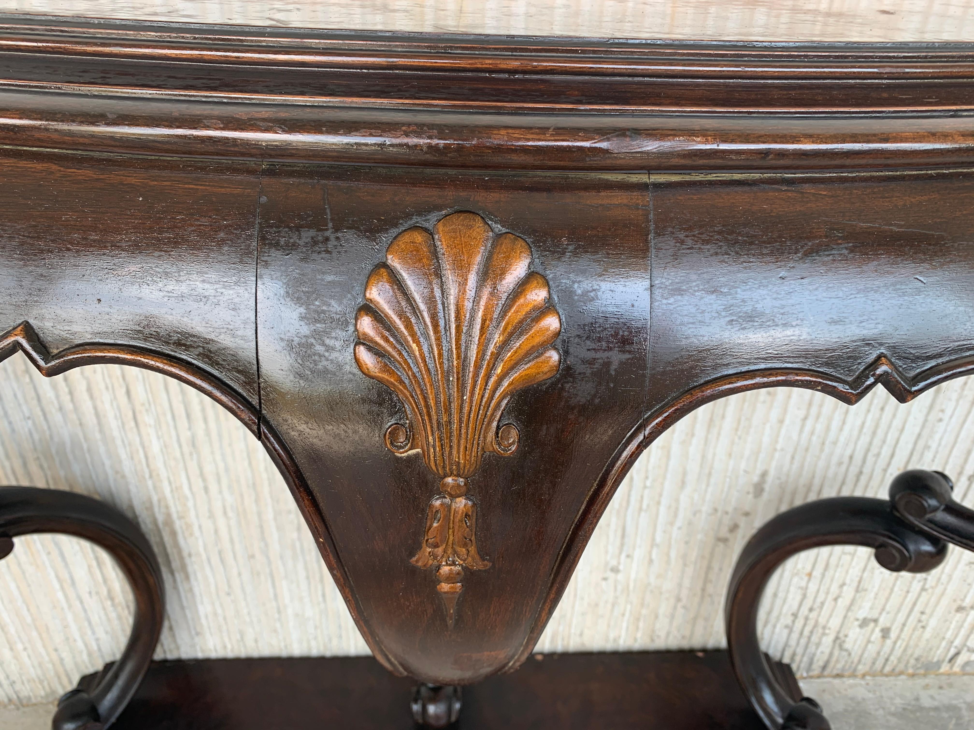 20th French Century Marble Wall Mounted Top Walnut Console Table with Drawer 4