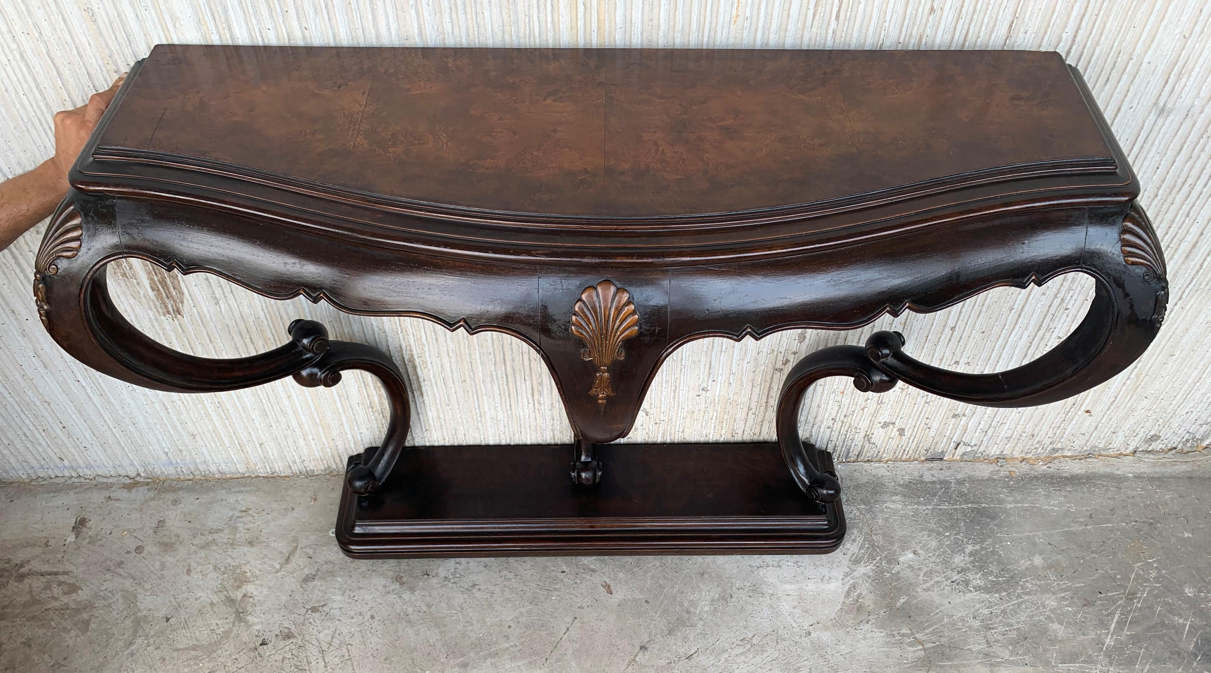 Biedermeier 20th French Century Marble Wall Mounted Top Walnut Console Table with Drawer