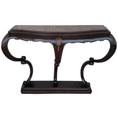 20th French Century Marble Wall Mounted Top Walnut Console Table with Drawer