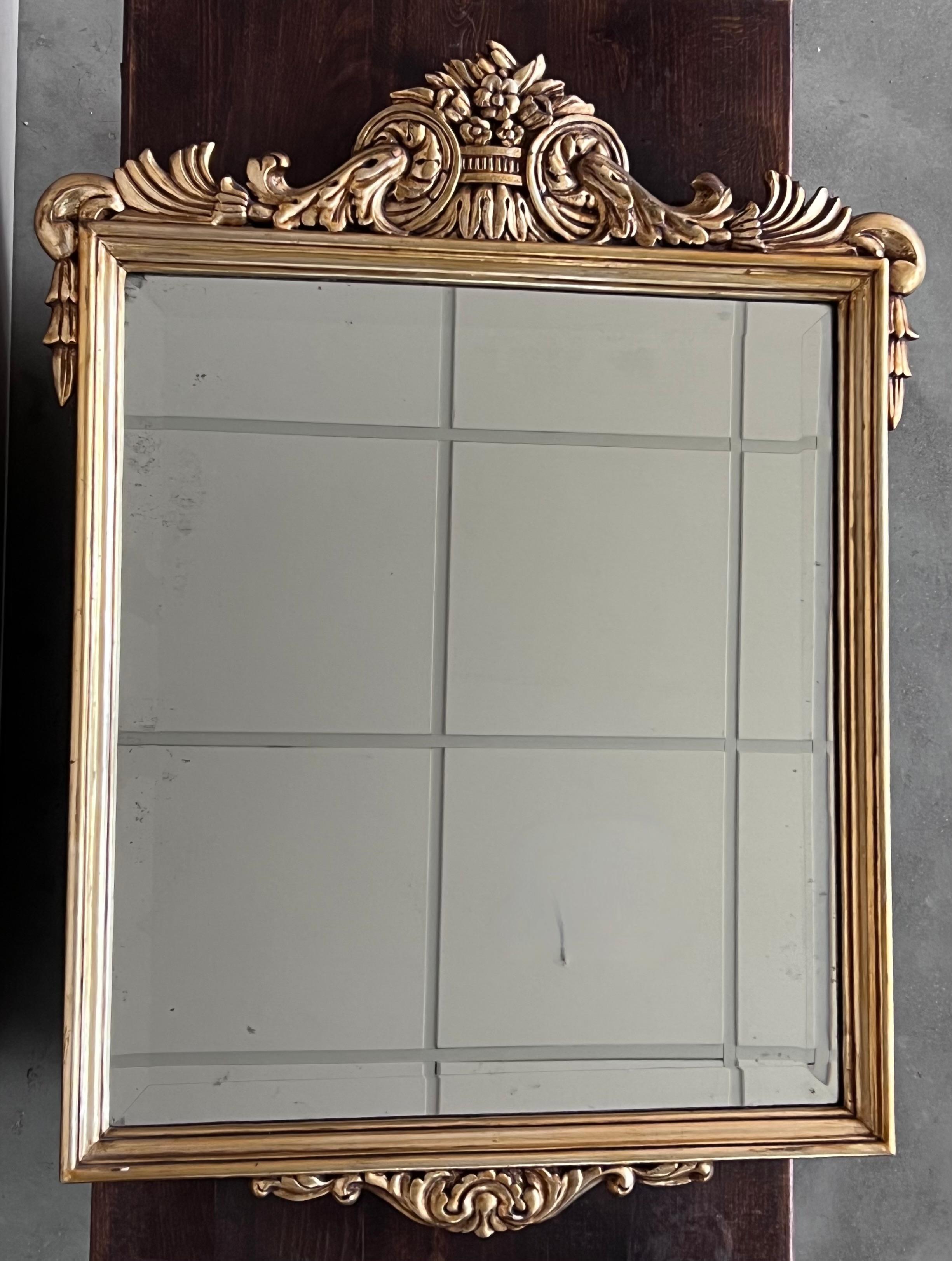 Regency 20th French Empire Period Carved Gilt Wood Rectangular Mirror with Crest