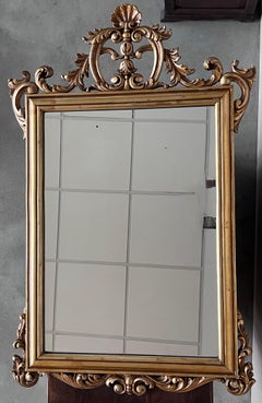 20th French Empire Period Carved Gilt Wood Rectangular Mirror with Crest