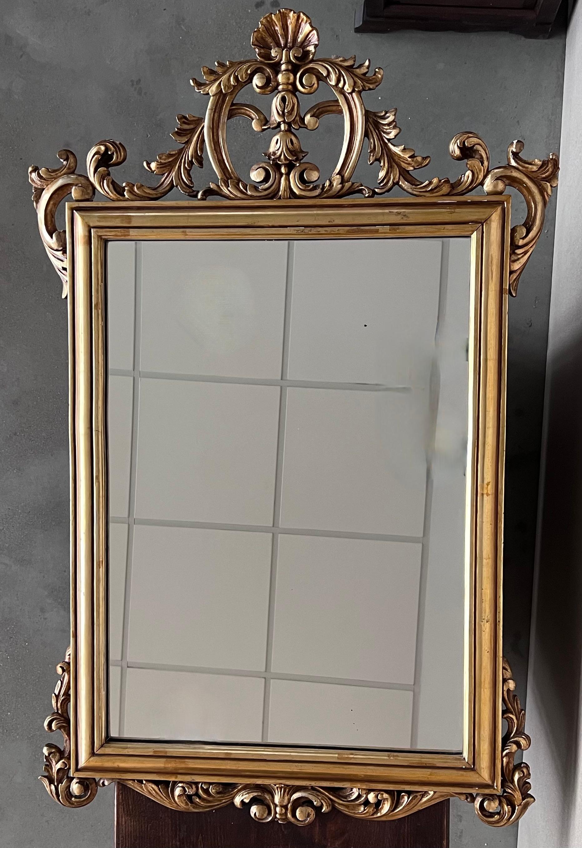 Regency 20th French Empire Period Carved Gilt Wood Rectangular Mirror with Crest For Sale