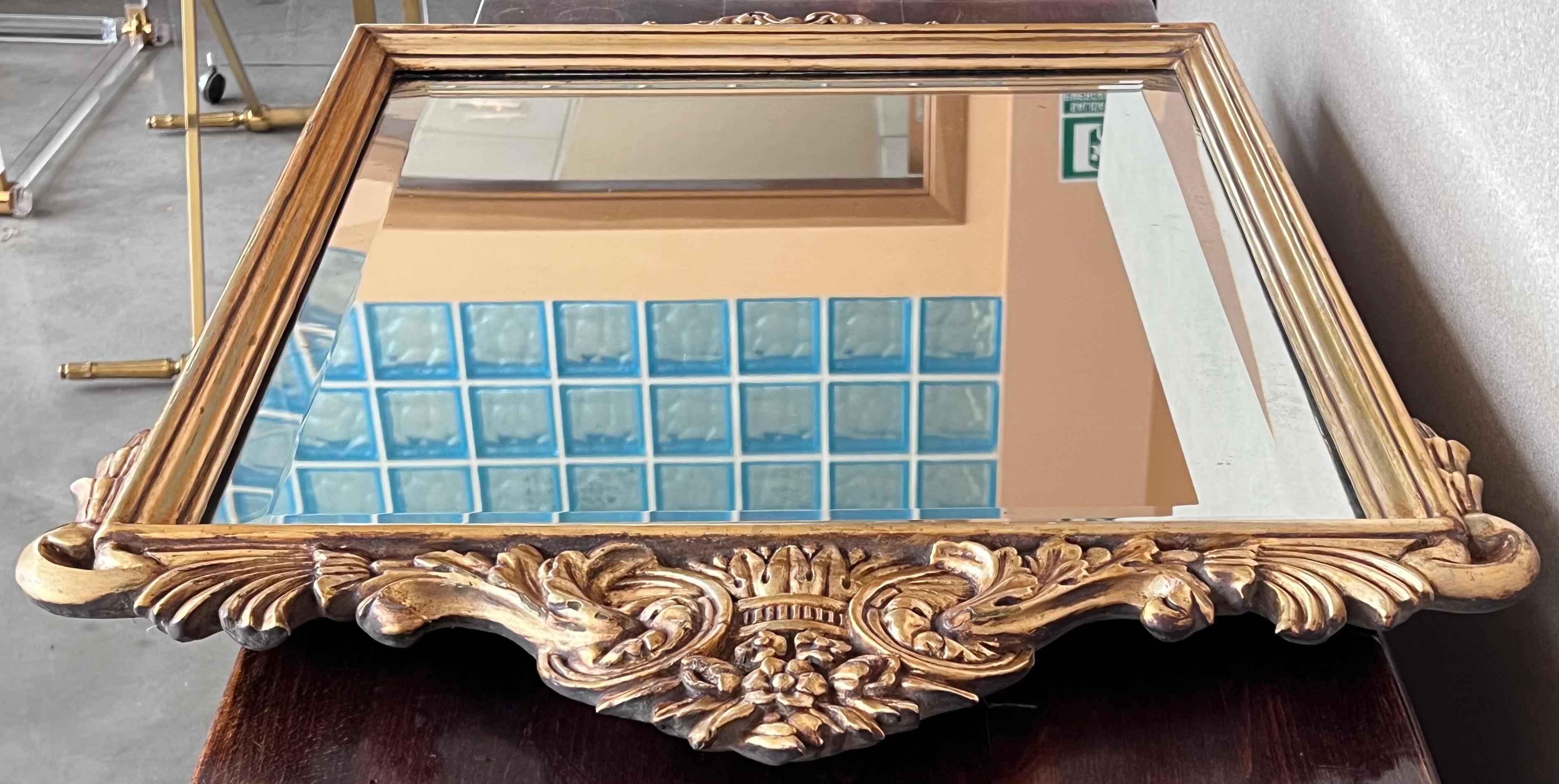 20th French Empire Period Carved Gilt Wood Rectangular Mirror with Crest In Good Condition In Miami, FL