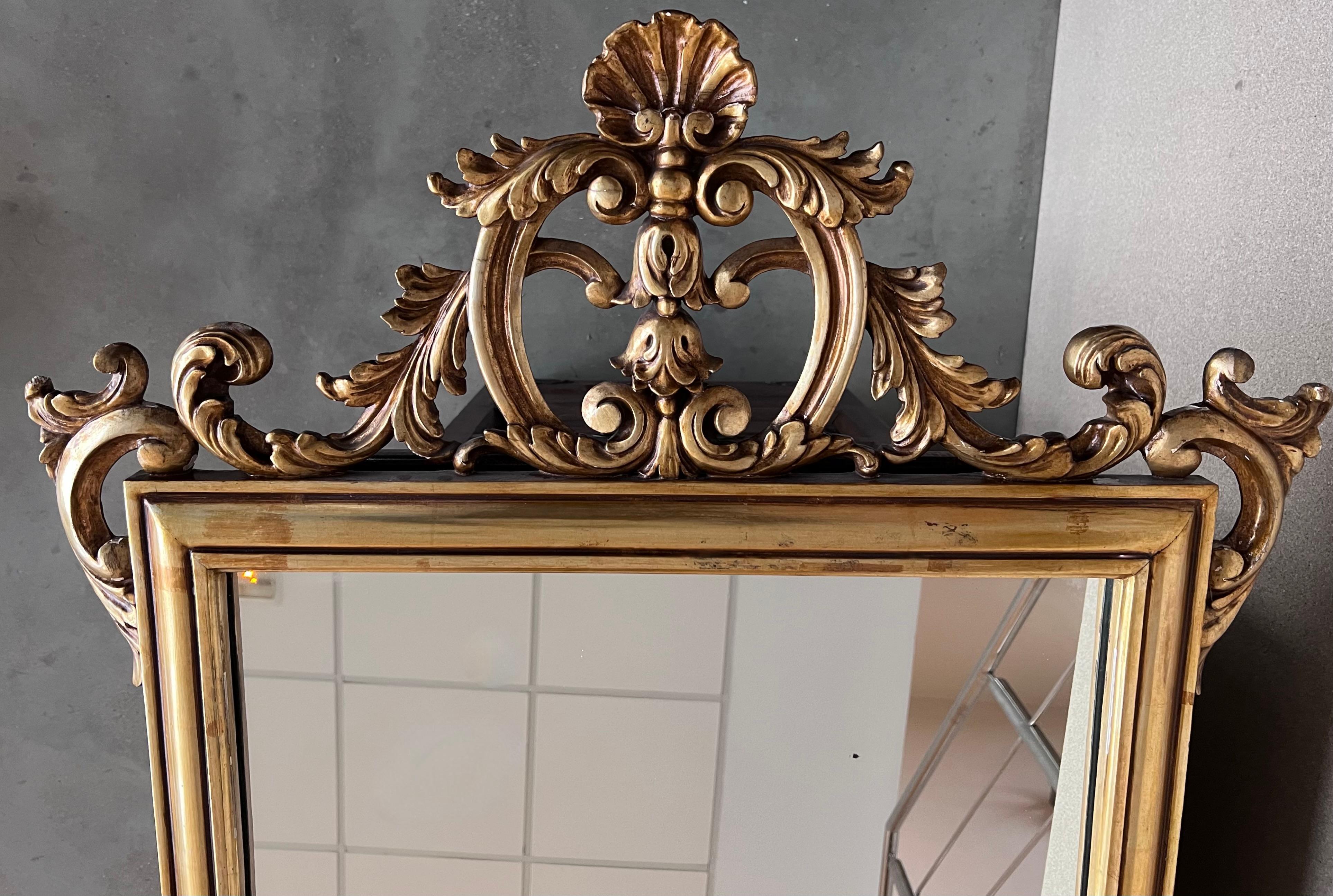 Hand-Carved 20th French Empire Period Carved Gilt Wood Rectangular Mirror with Crest For Sale