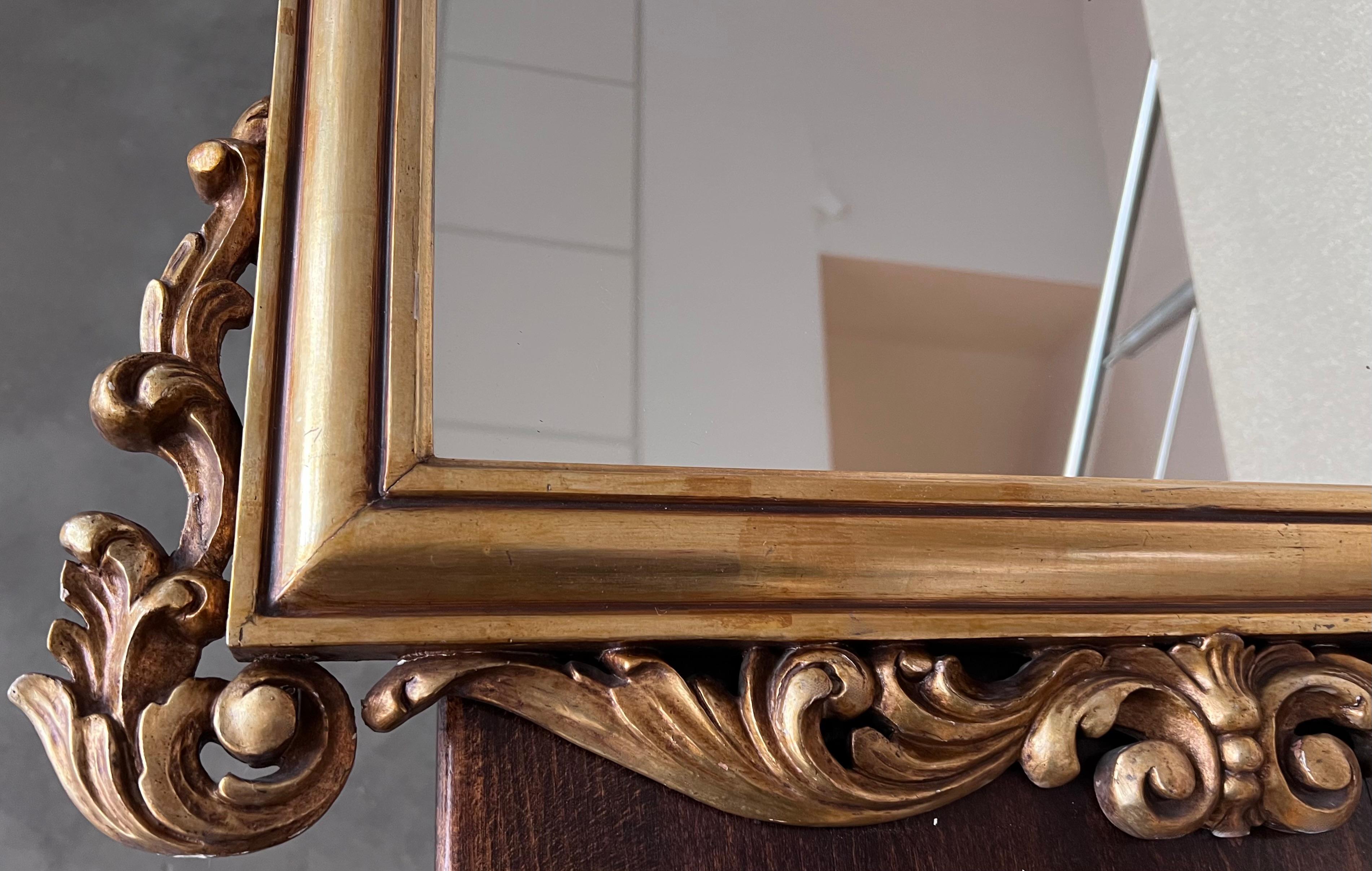 20th French Empire Period Carved Gilt Wood Rectangular Mirror with Crest In Good Condition For Sale In Miami, FL
