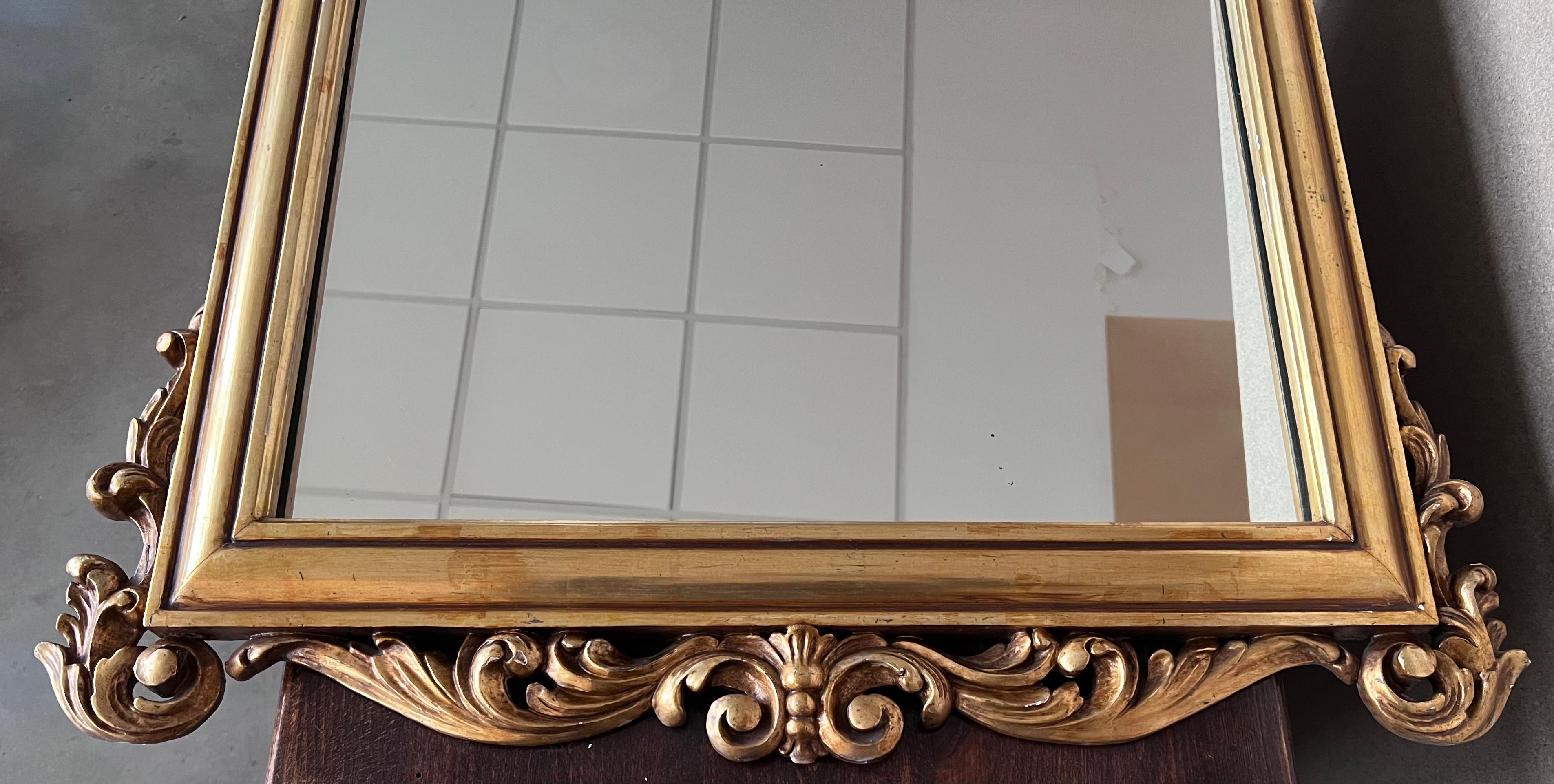 20th Century 20th French Empire Period Carved Gilt Wood Rectangular Mirror with Crest For Sale