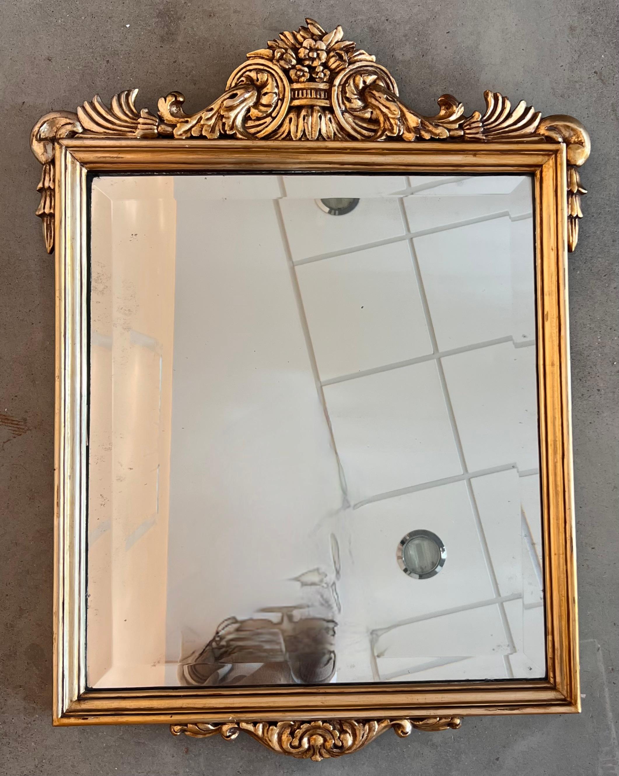Giltwood 20th French Empire Period Carved Gilt Wood Rectangular Mirror with Crest