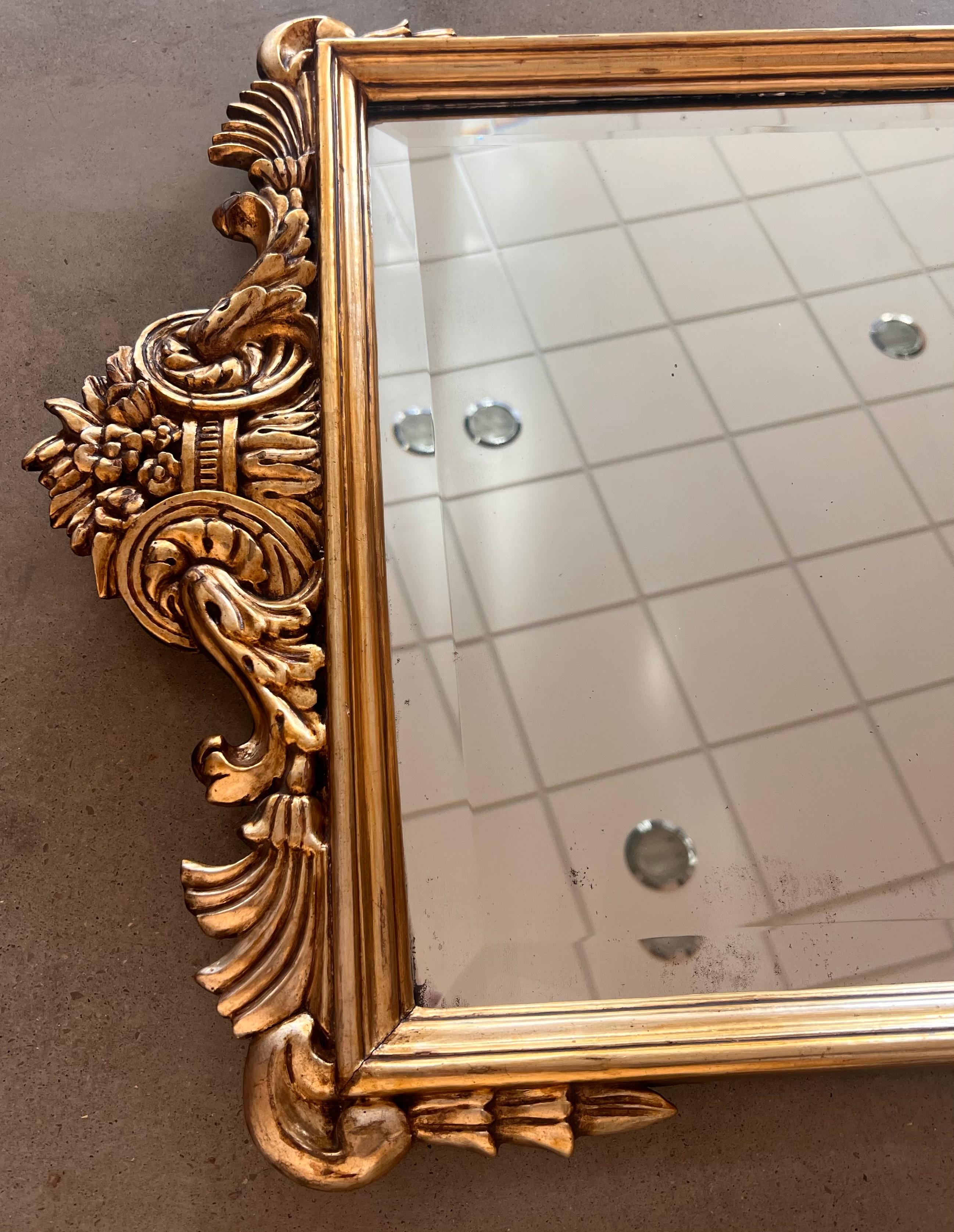 20th French Empire Period Carved Gilt Wood Rectangular Mirror with Crest 1