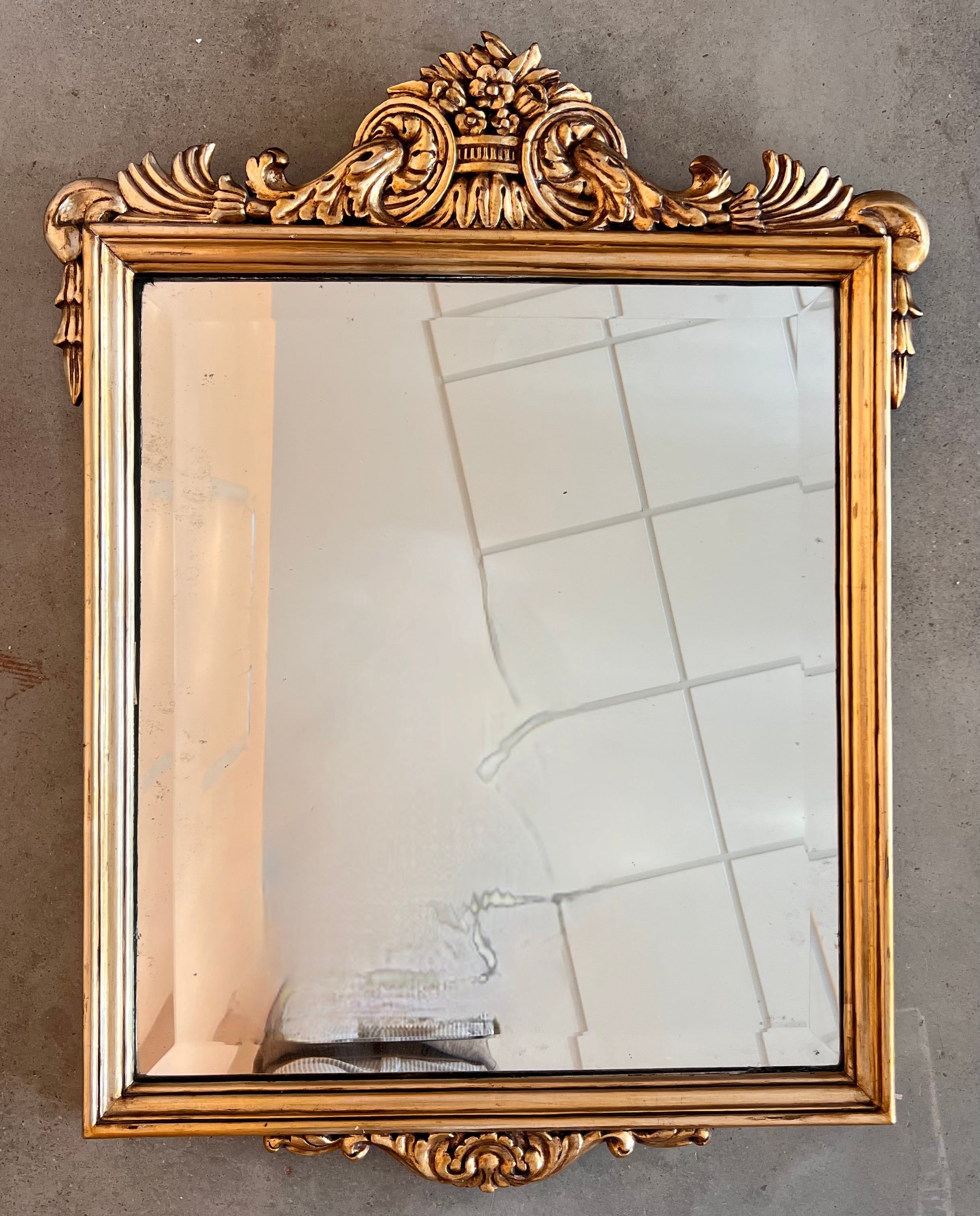 20th French Empire Period Carved Gilt Wood Rectangular Mirror with Crest