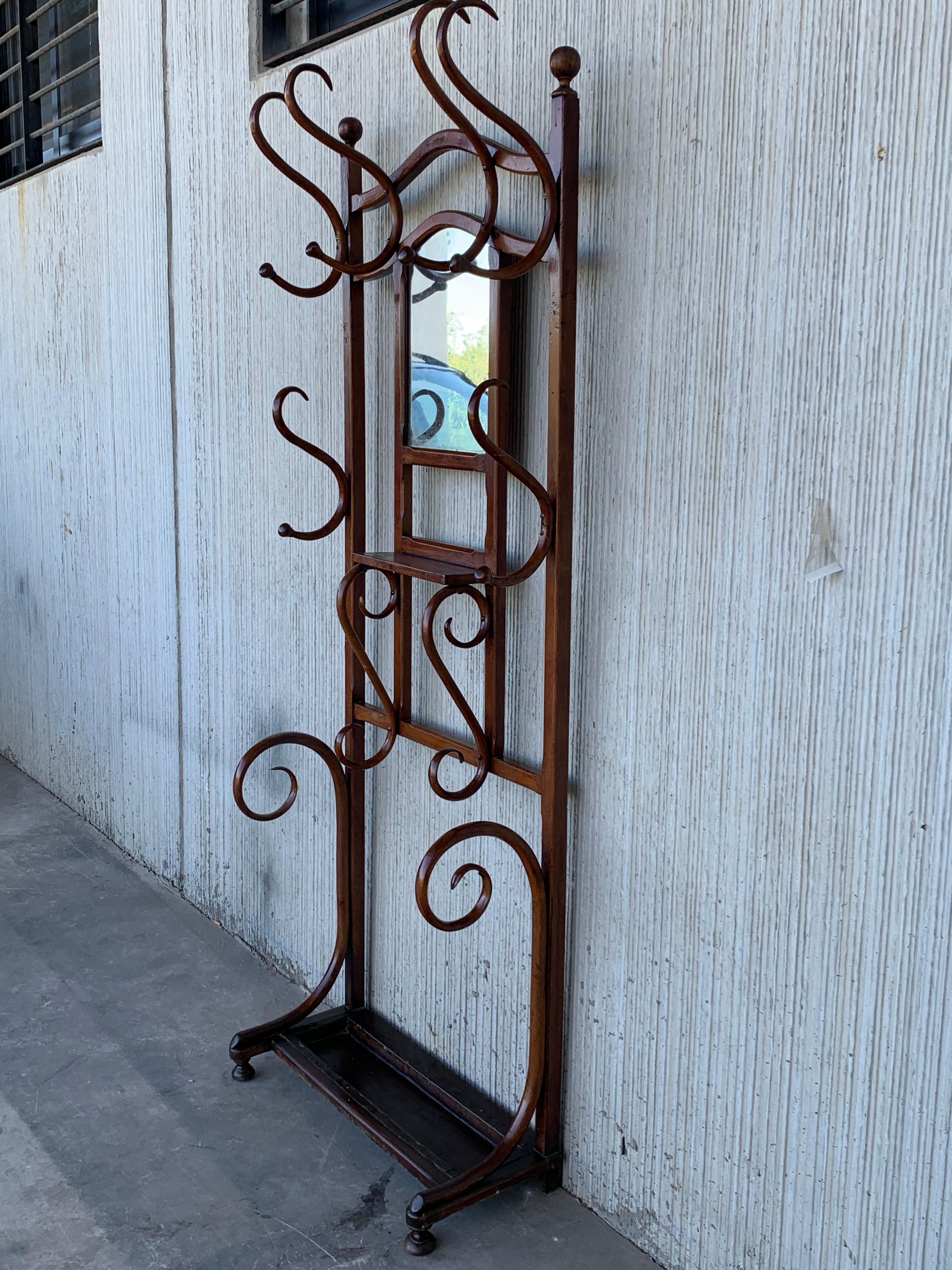 French Provincial 20th French Hall Tree with Mirror in the Thonet Style