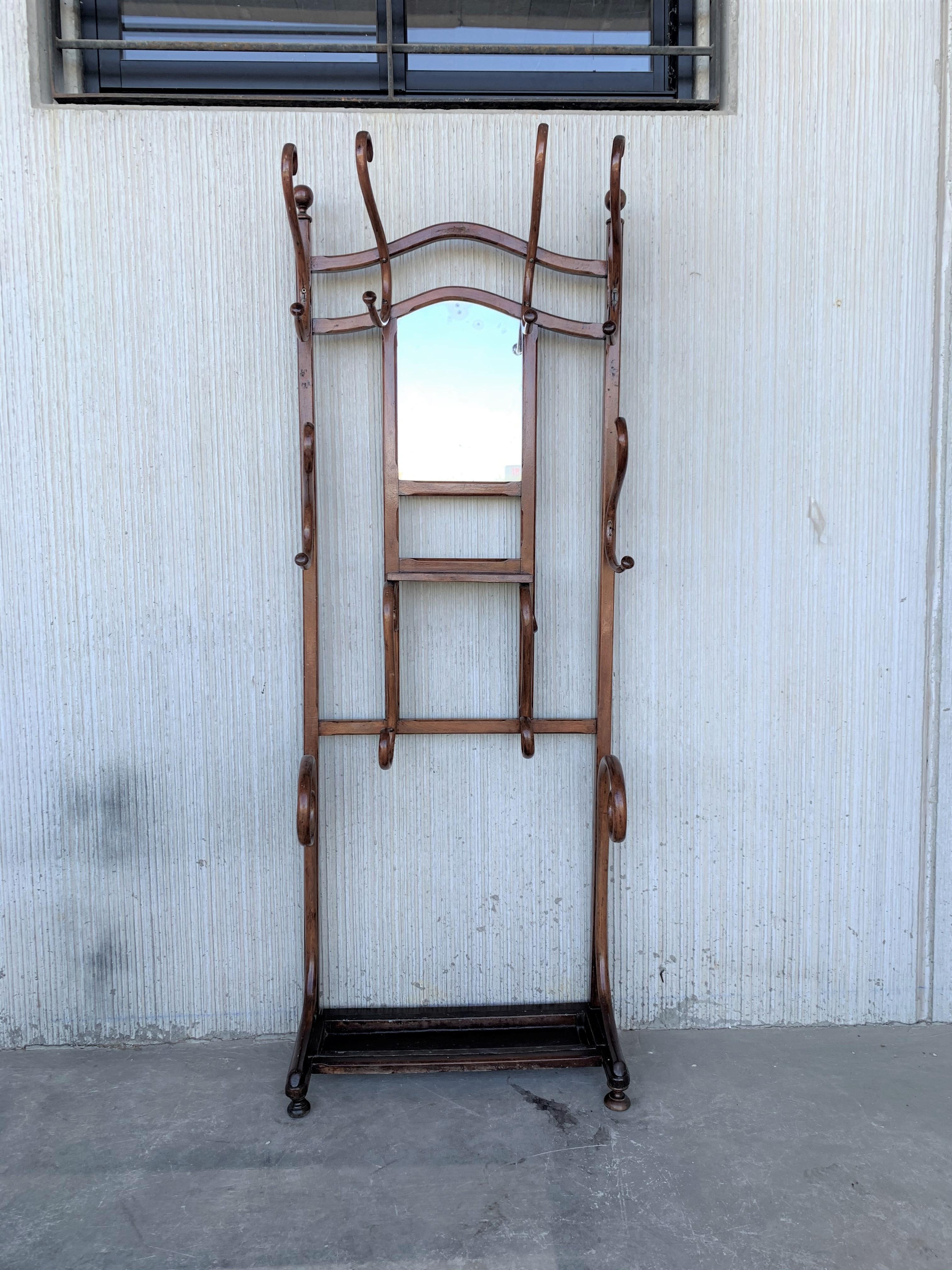 Bentwood 20th French Hall Tree with Mirror in the Thonet Style