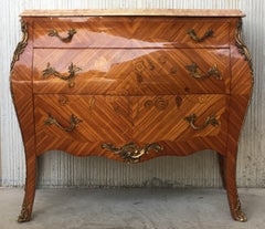 20th French Louis XV Marble-Top Bombe Chest or Commode with Three Drawers