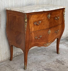 20th Century French Louis XV Marble-Top Bombe Chest or Commode with Two Drawers