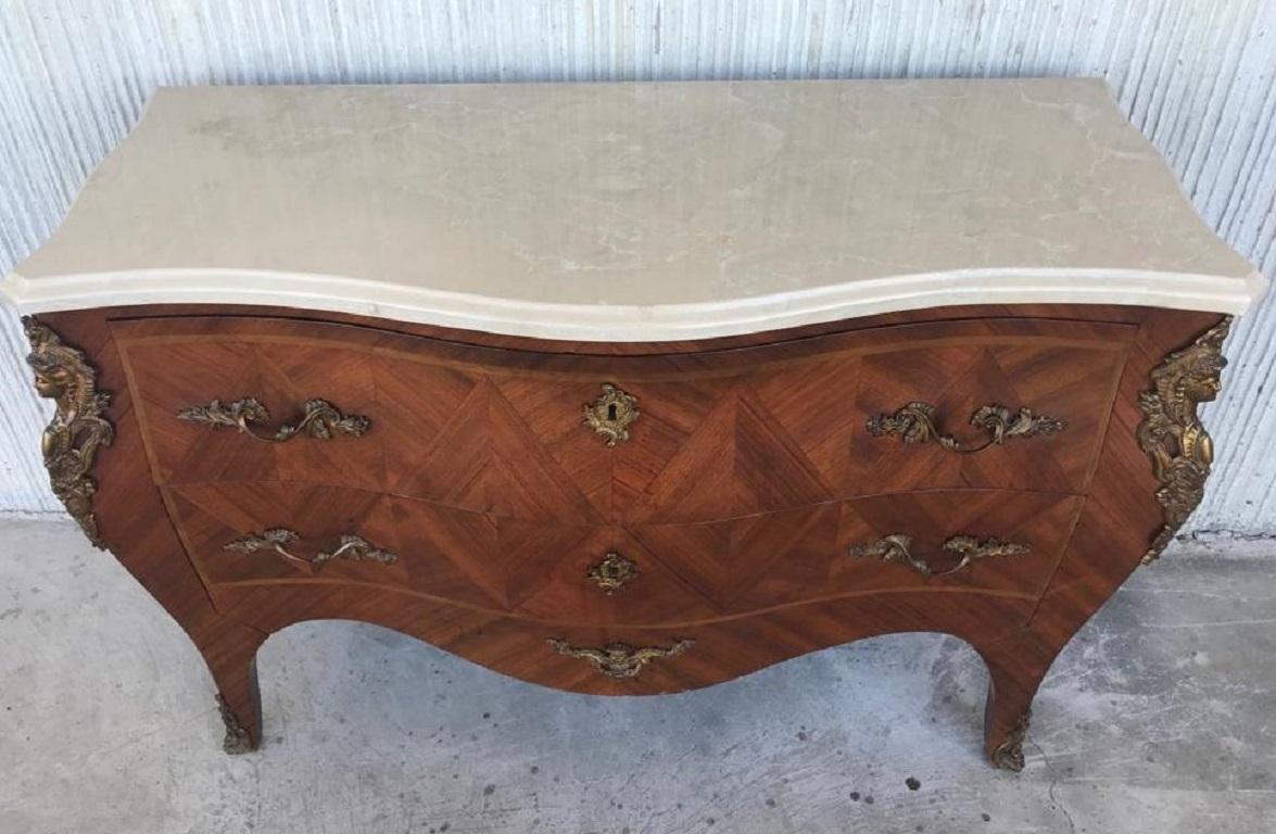 20th Century French Louis XV Marble-Top Bombe Chest or Commode with Two Drawers In Good Condition In Miami, FL