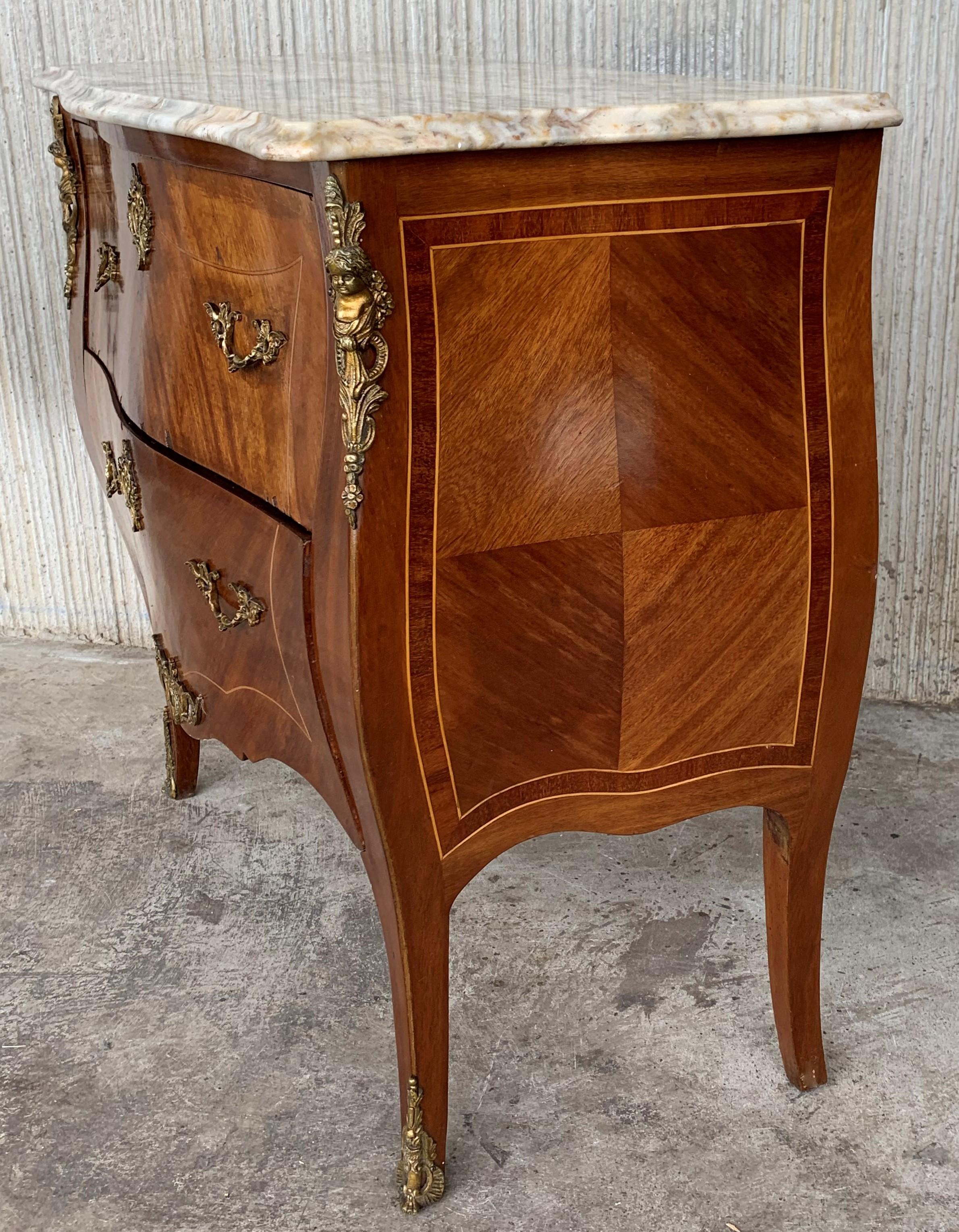 20th Century French Louis XV Marble-Top Bombe Chest or Commode with Two Drawers For Sale 1