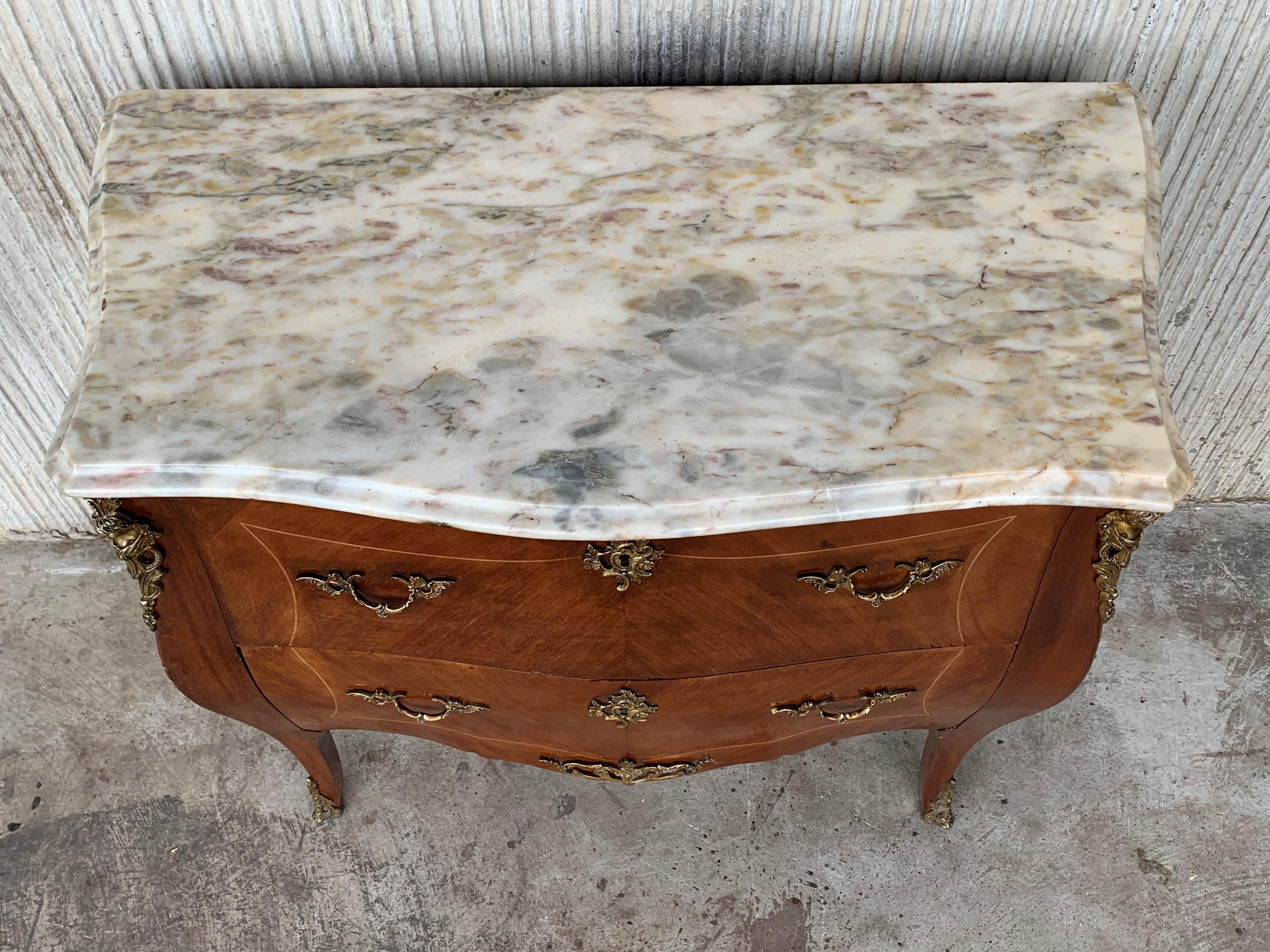 20th Century French Louis XV Marble-Top Bombe Chest or Commode with Two Drawers For Sale 2