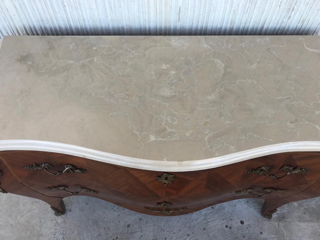 20th Century French Louis XV Marble-Top Bombe Chest or Commode with Two Drawers 2