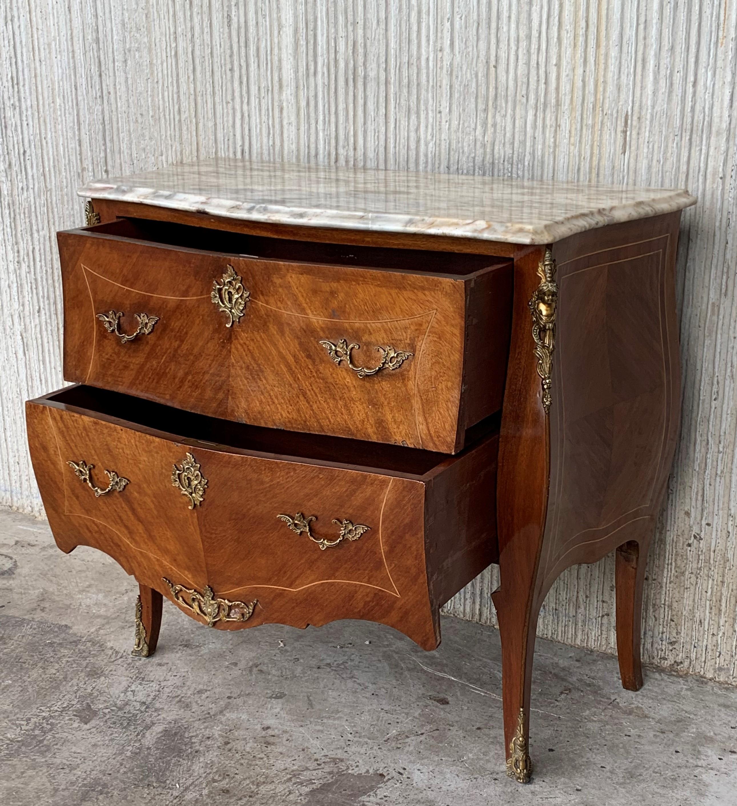 20th Century French Louis XV Marble-Top Bombe Chest or Commode with Two Drawers For Sale 3