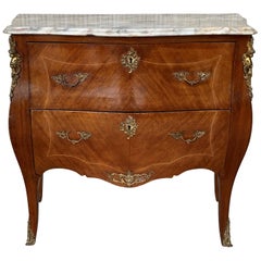 Antique 20th Century French Louis XV Marble-Top Bombe Chest or Commode with Two Drawers