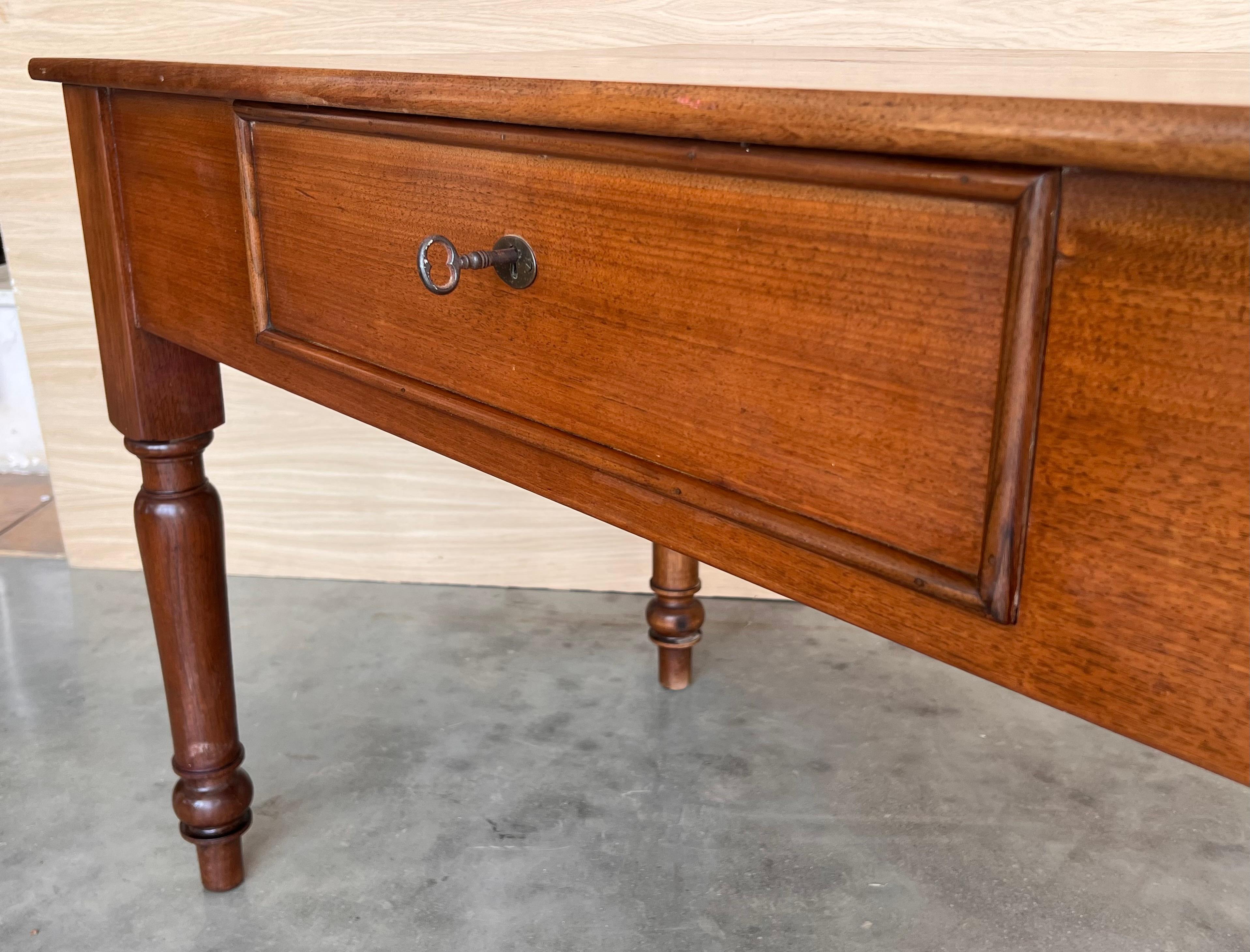20th French Louis XV Style Walnut Desk or Library table  with Drawer 6