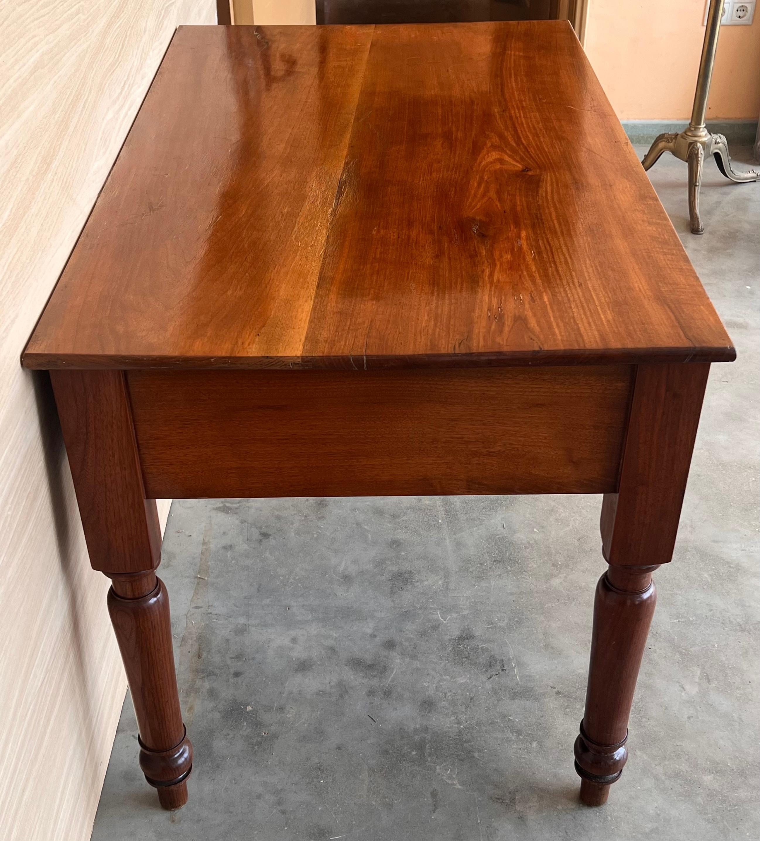 Bronze 20th French Louis XV Style Walnut Desk or Library table  with Drawer For Sale