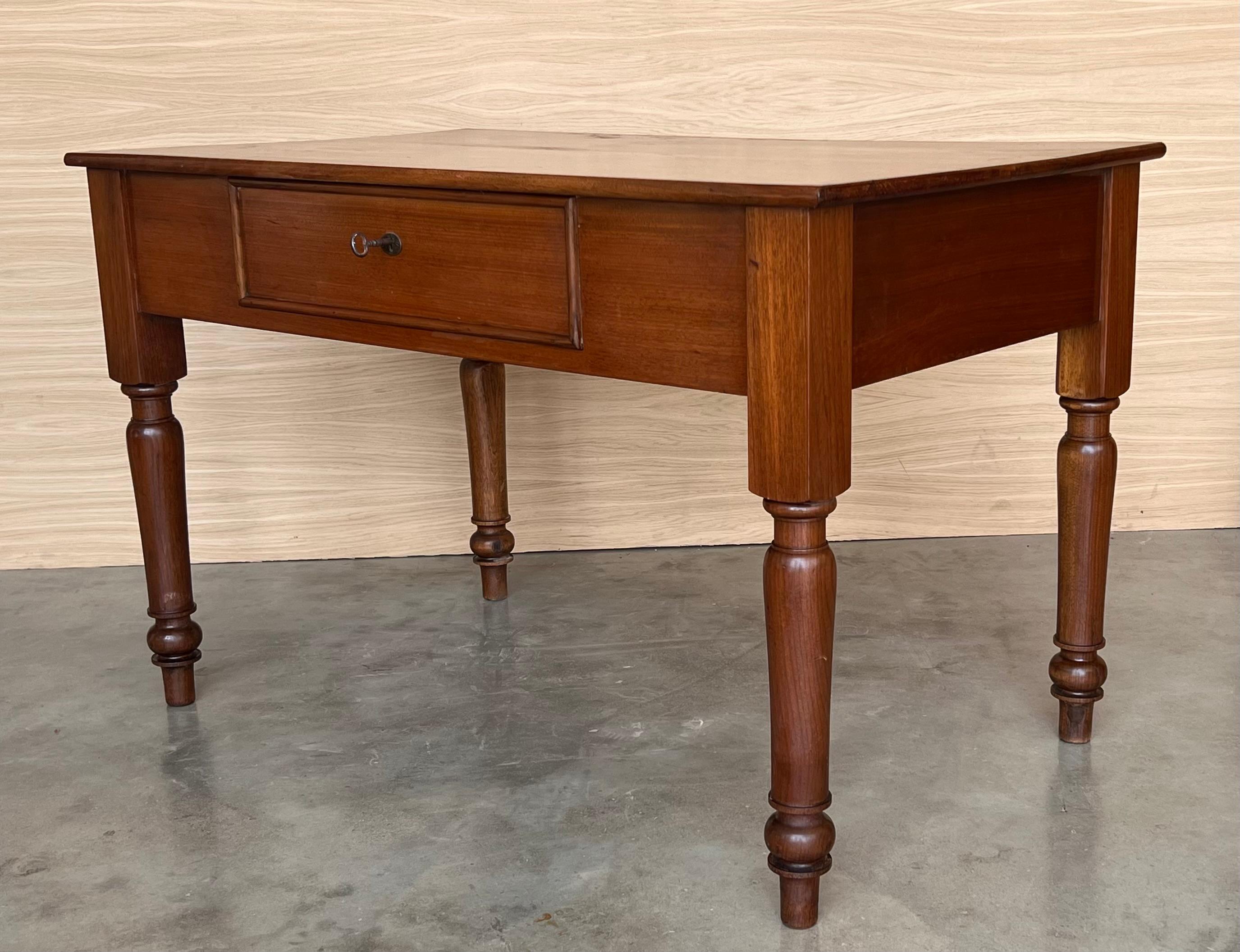 20th French Louis XV Style Walnut Desk or Library table  with Drawer 1