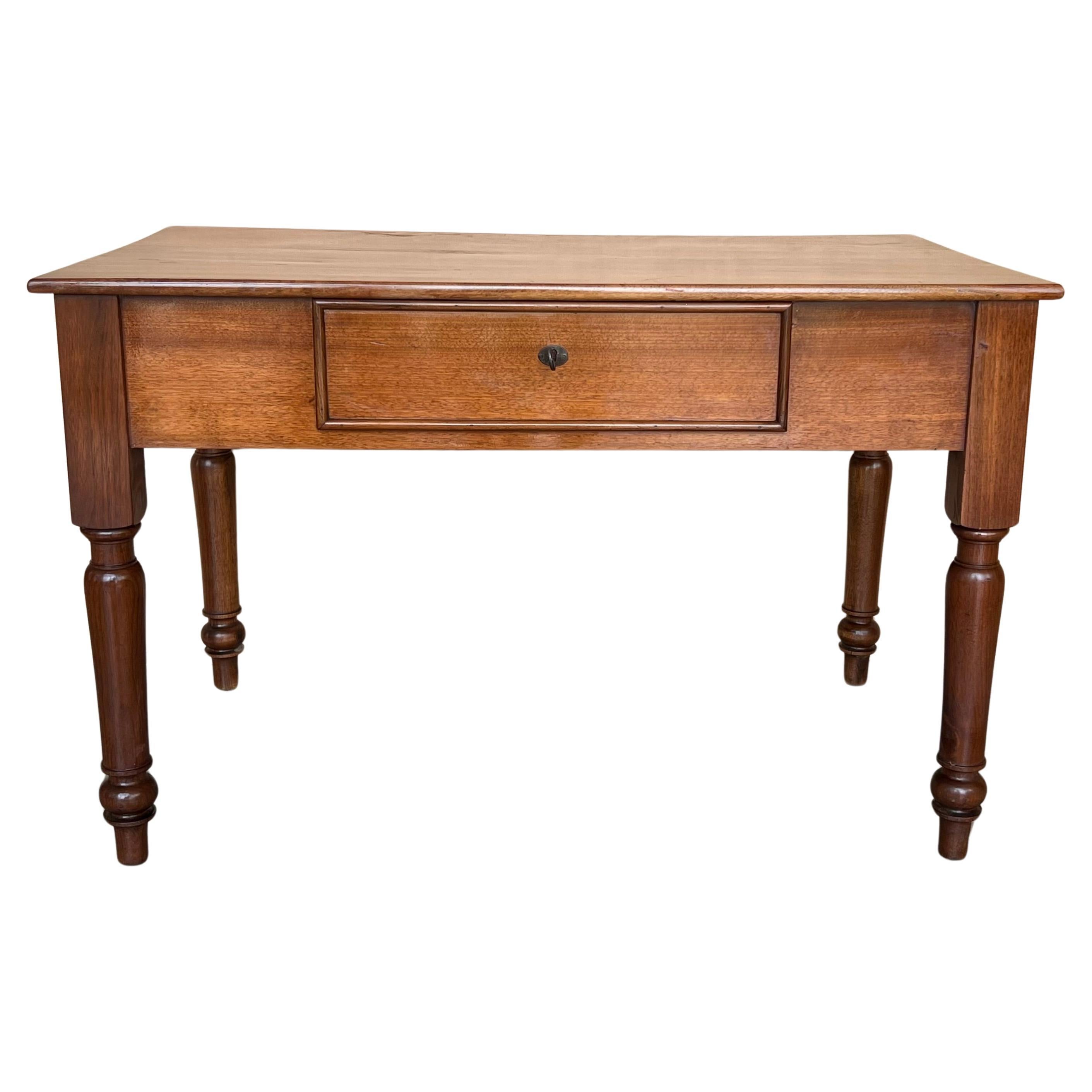 20th French Louis XV Style Walnut Desk or Library table  with Drawer For Sale