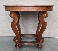 20th French Marquetry Round Center Table with Four Cabriole Legs '2 Available'