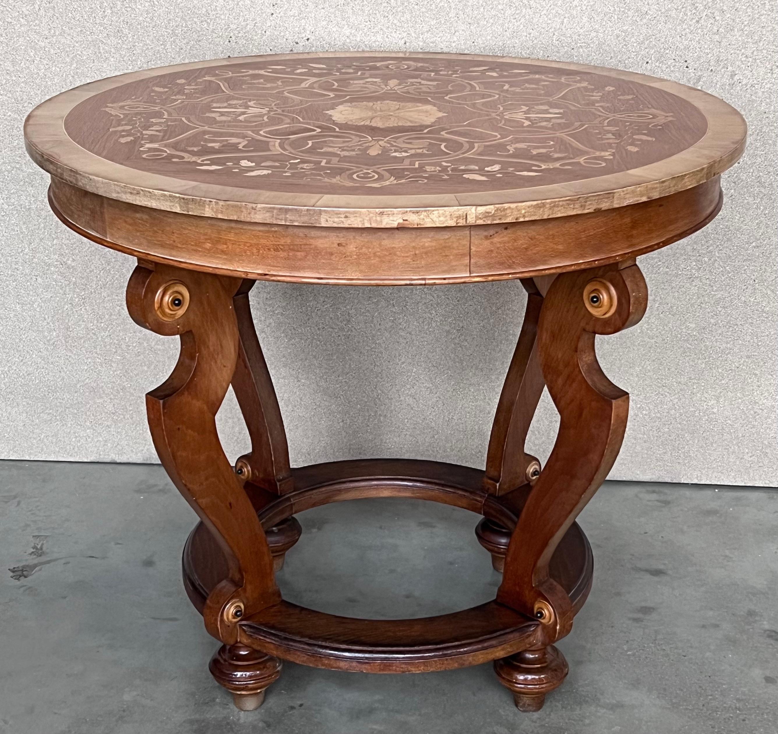 Neoclassical 20th French Marquetry Round Center Table with Four Cabriole Legs '2 Available' For Sale