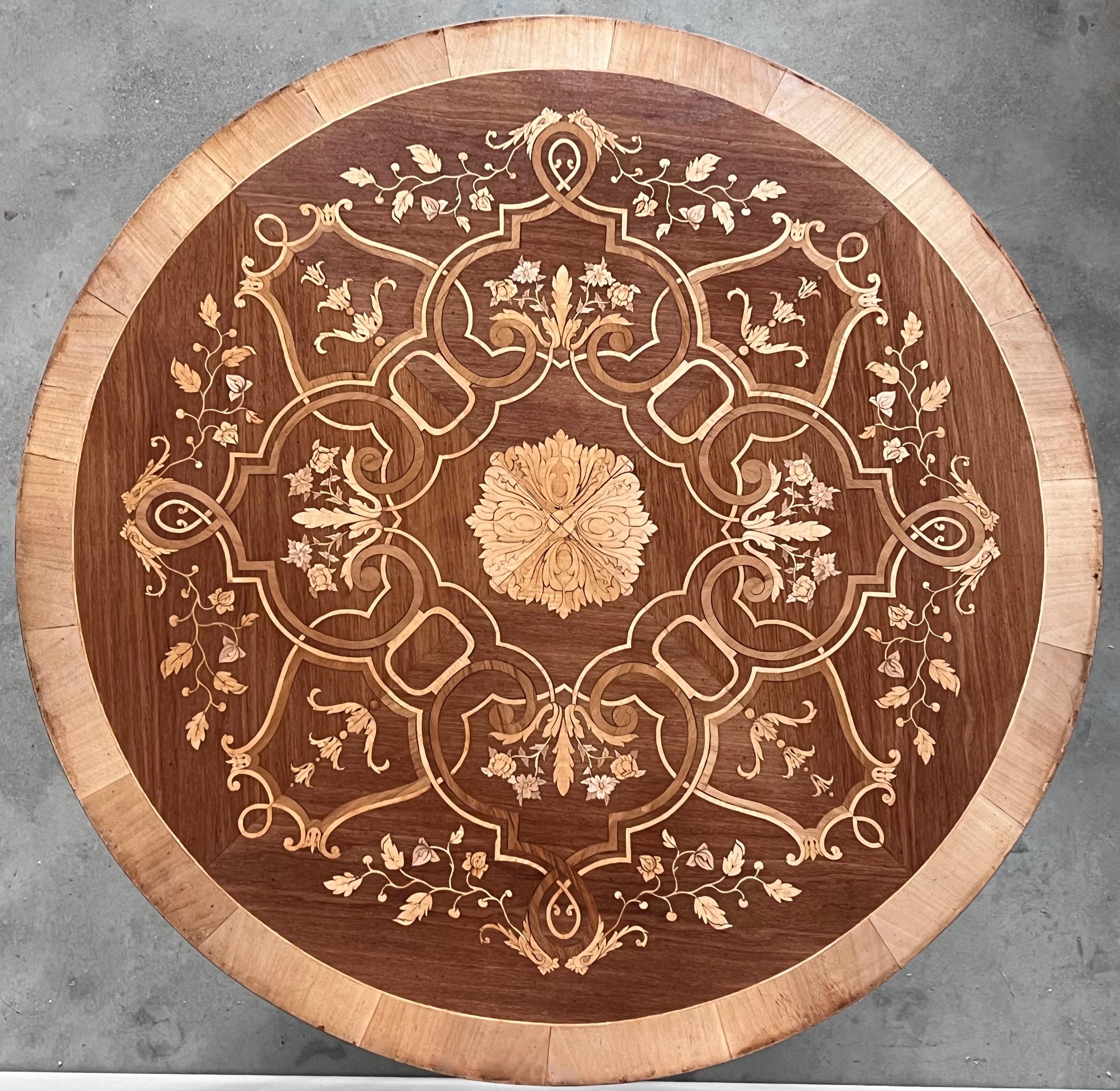20th Century 20th French Marquetry Round Center Table with Four Cabriole Legs '2 Available' For Sale