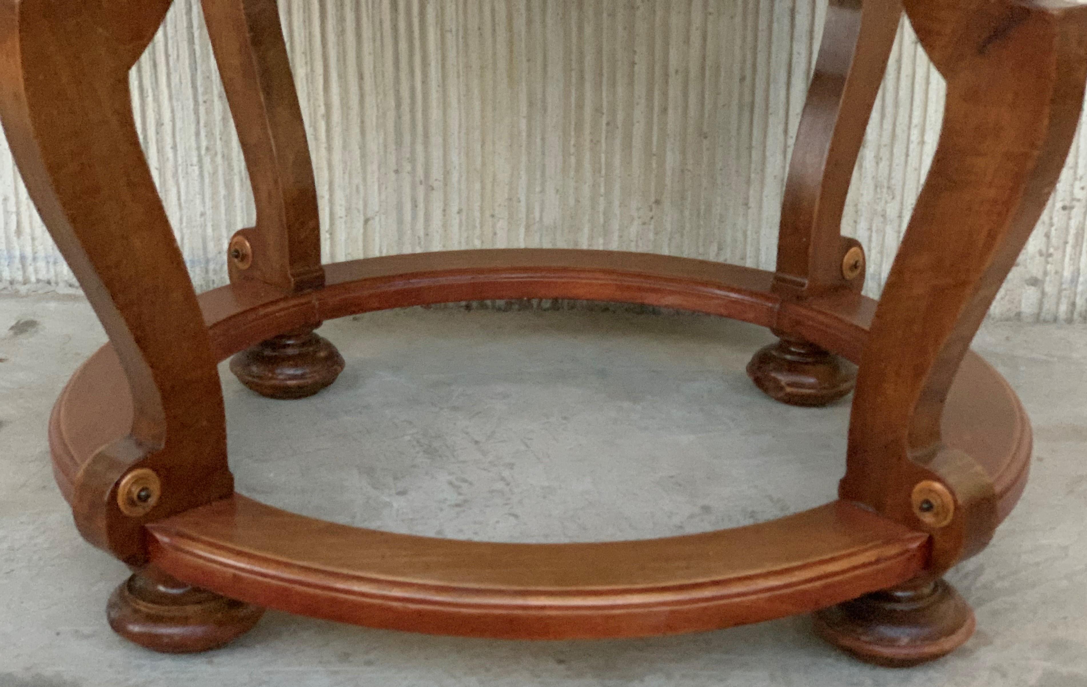 Fruitwood 20th French Marquetry Round Center Table with Four Cabriole Legs