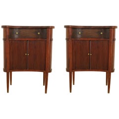 20th French Pair of Nightstands with Two Drawers and Sliding Doors