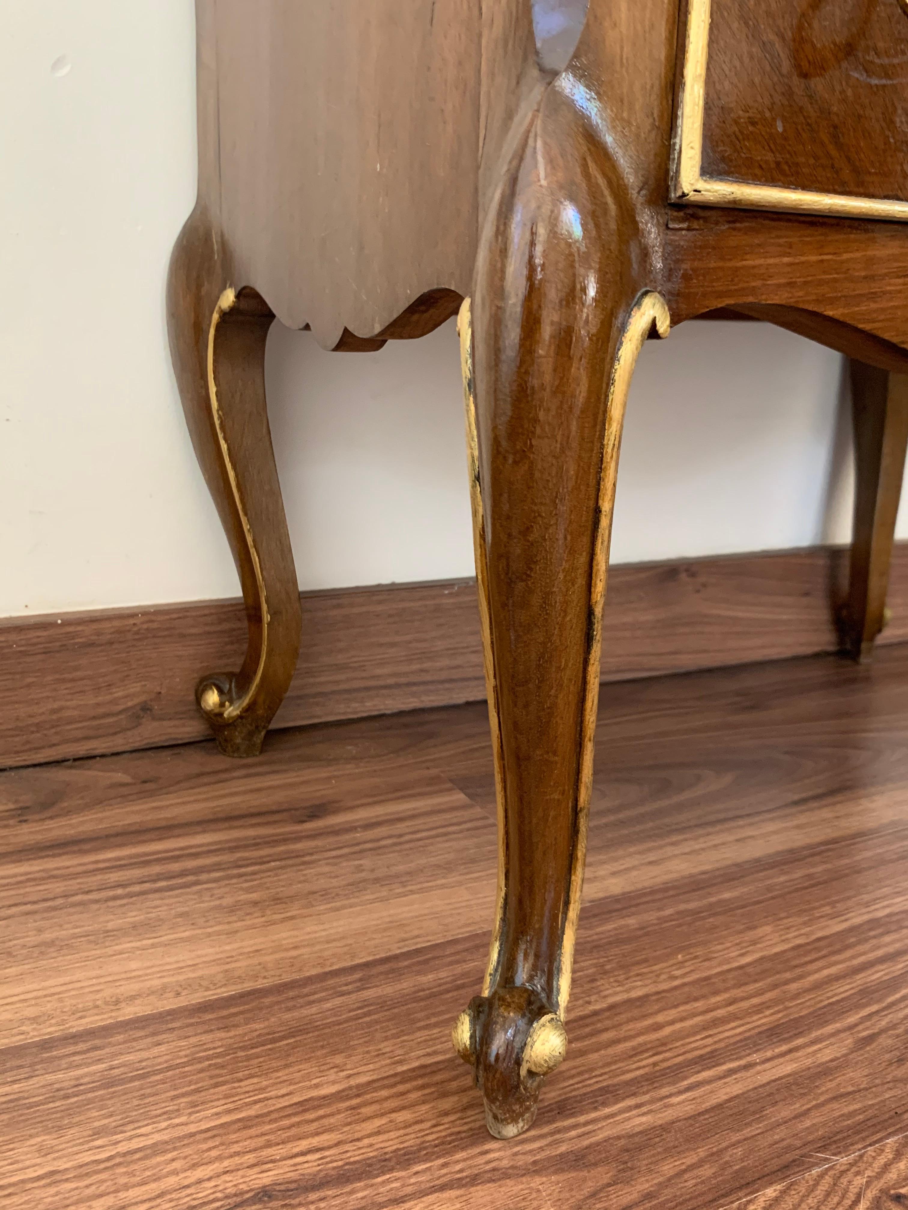 20th French Pair of Walnut Nightstands with Three Drawers and Black Marble Top 6