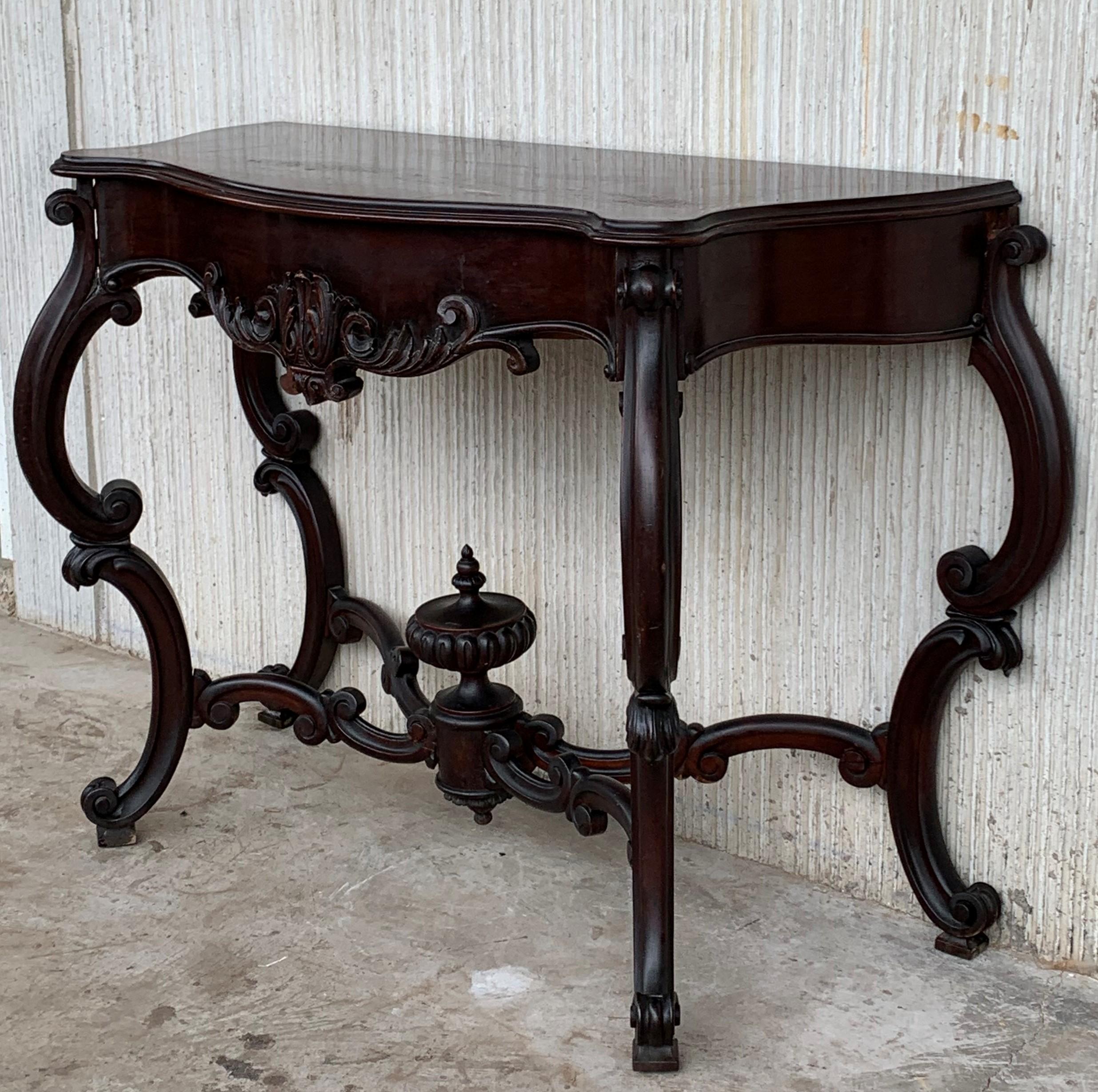 19th Century 20th Century French Regency Carved Walnut Console Table with Drawer For Sale