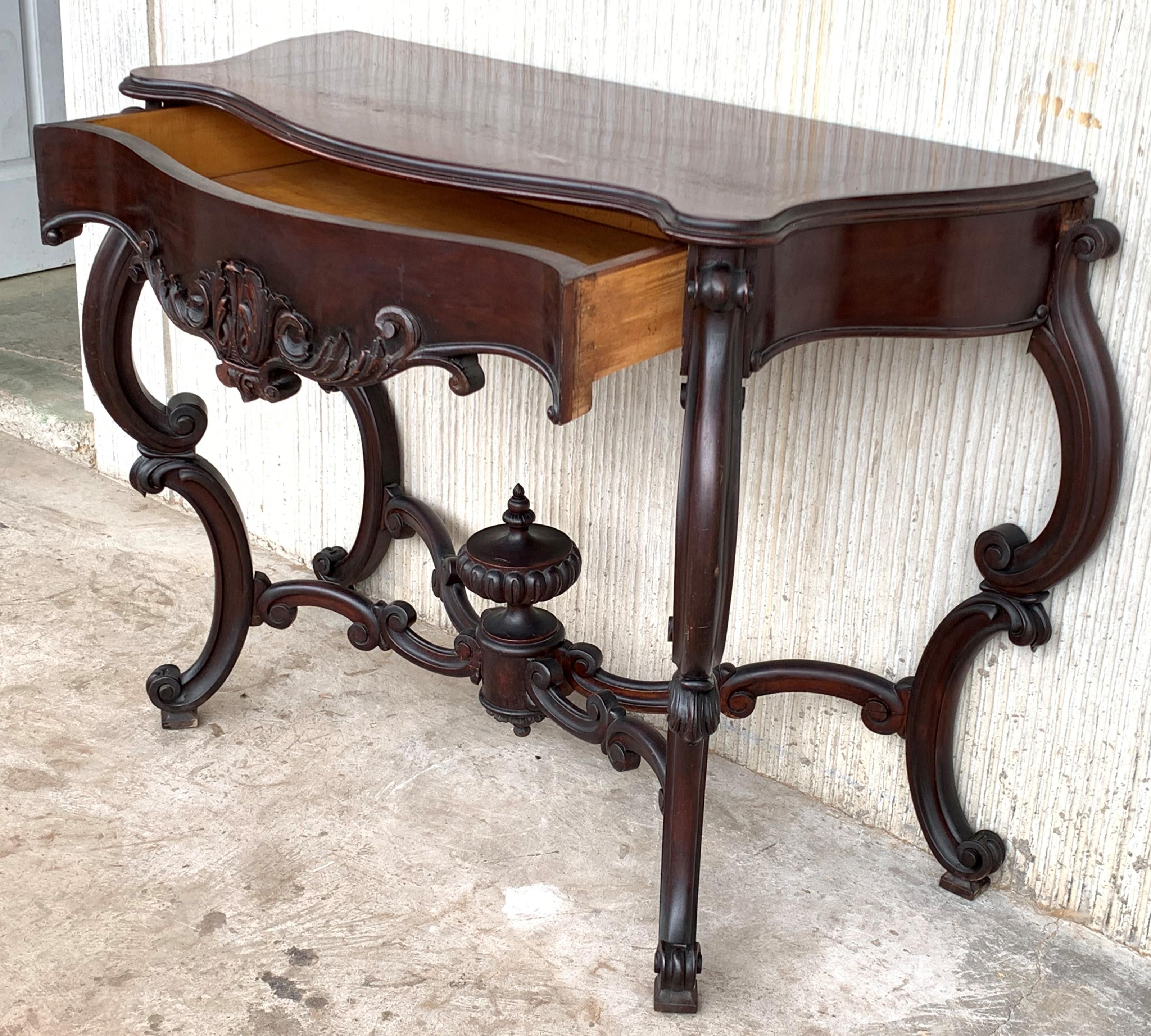 20th Century French Regency Carved Walnut Console Table with Drawer For Sale 2
