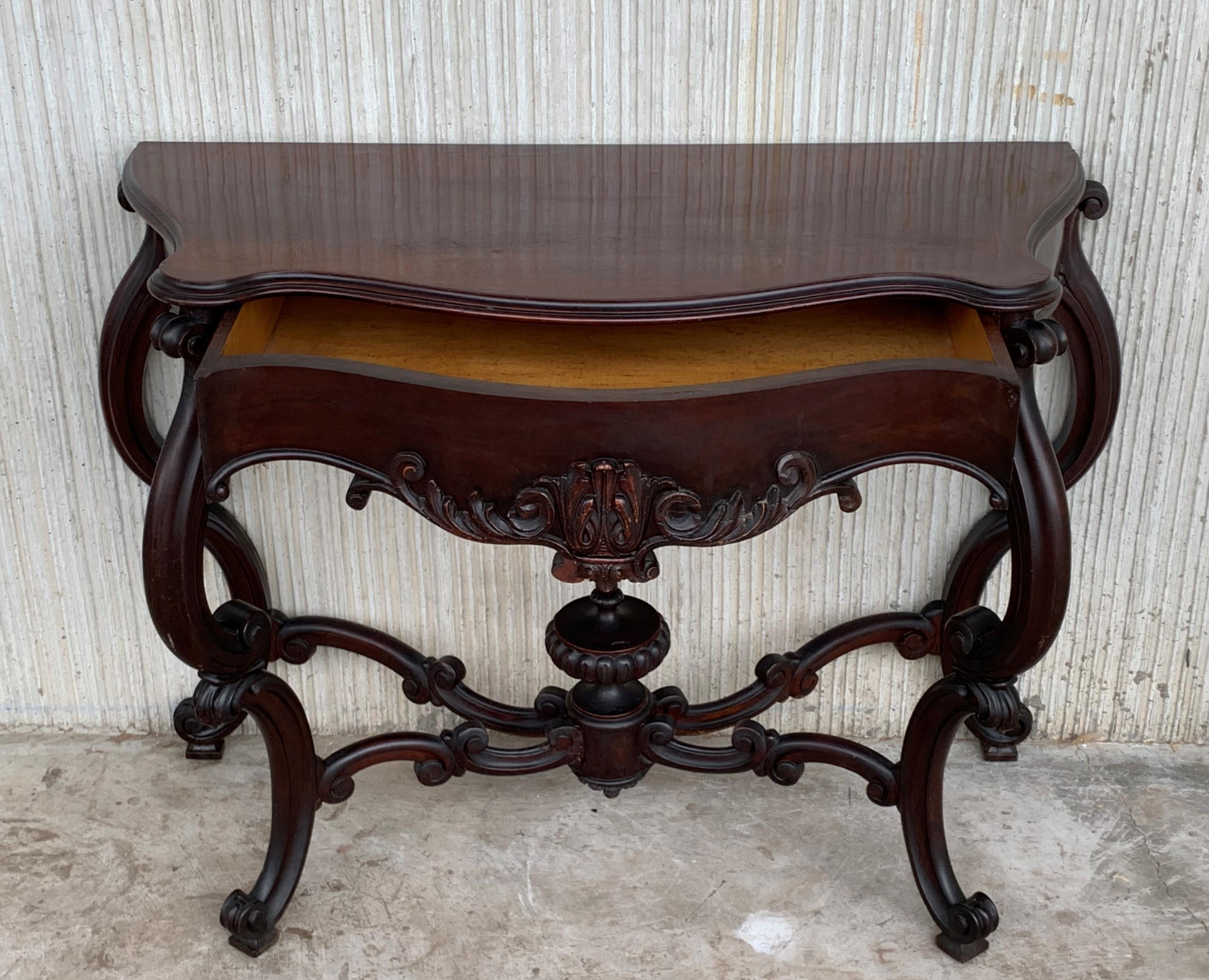 20th Century French Regency Carved Walnut Console Table with Drawer For Sale 3
