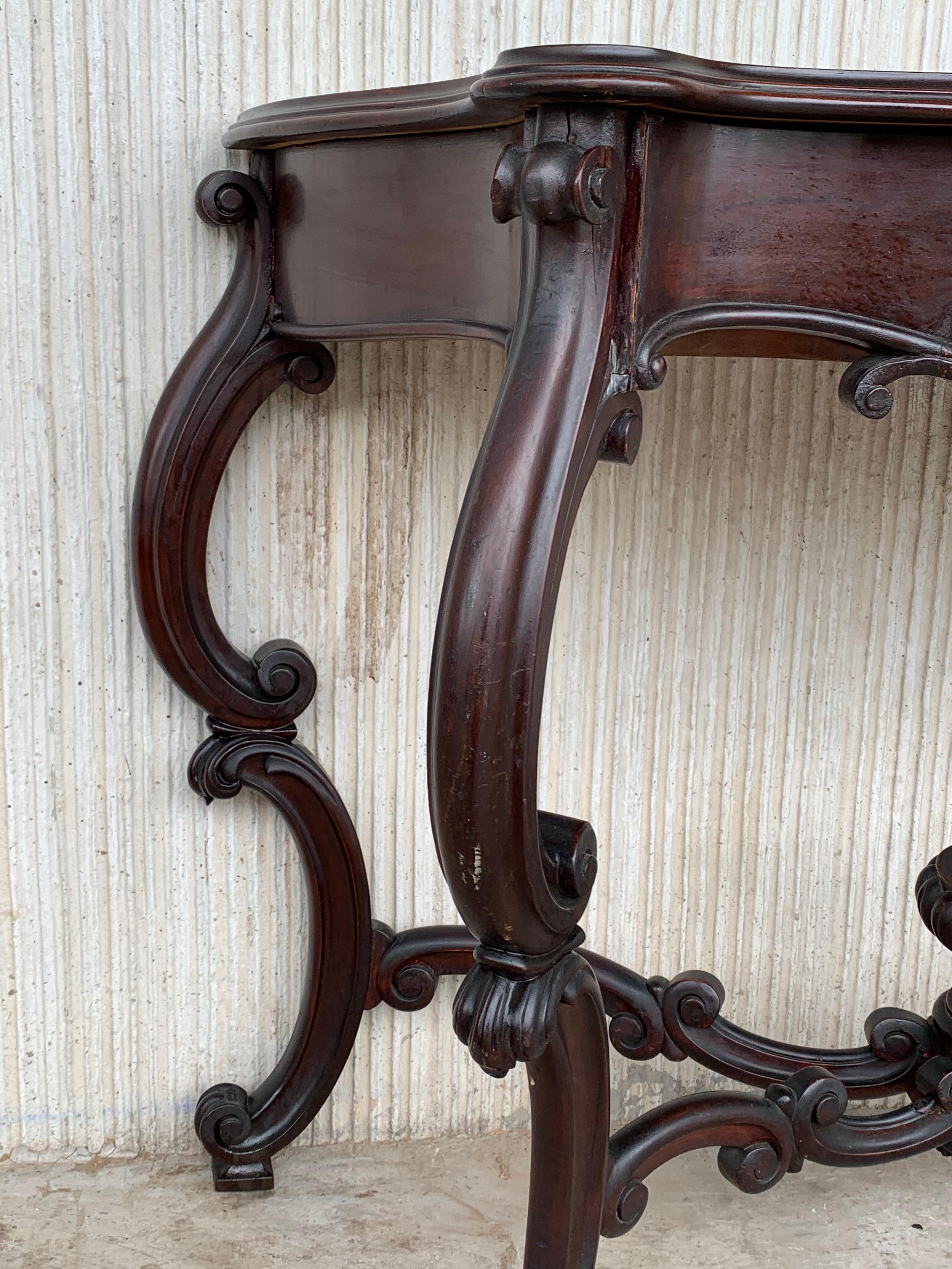 20th Century French Regency Carved Walnut Console Table with Drawer For Sale 5