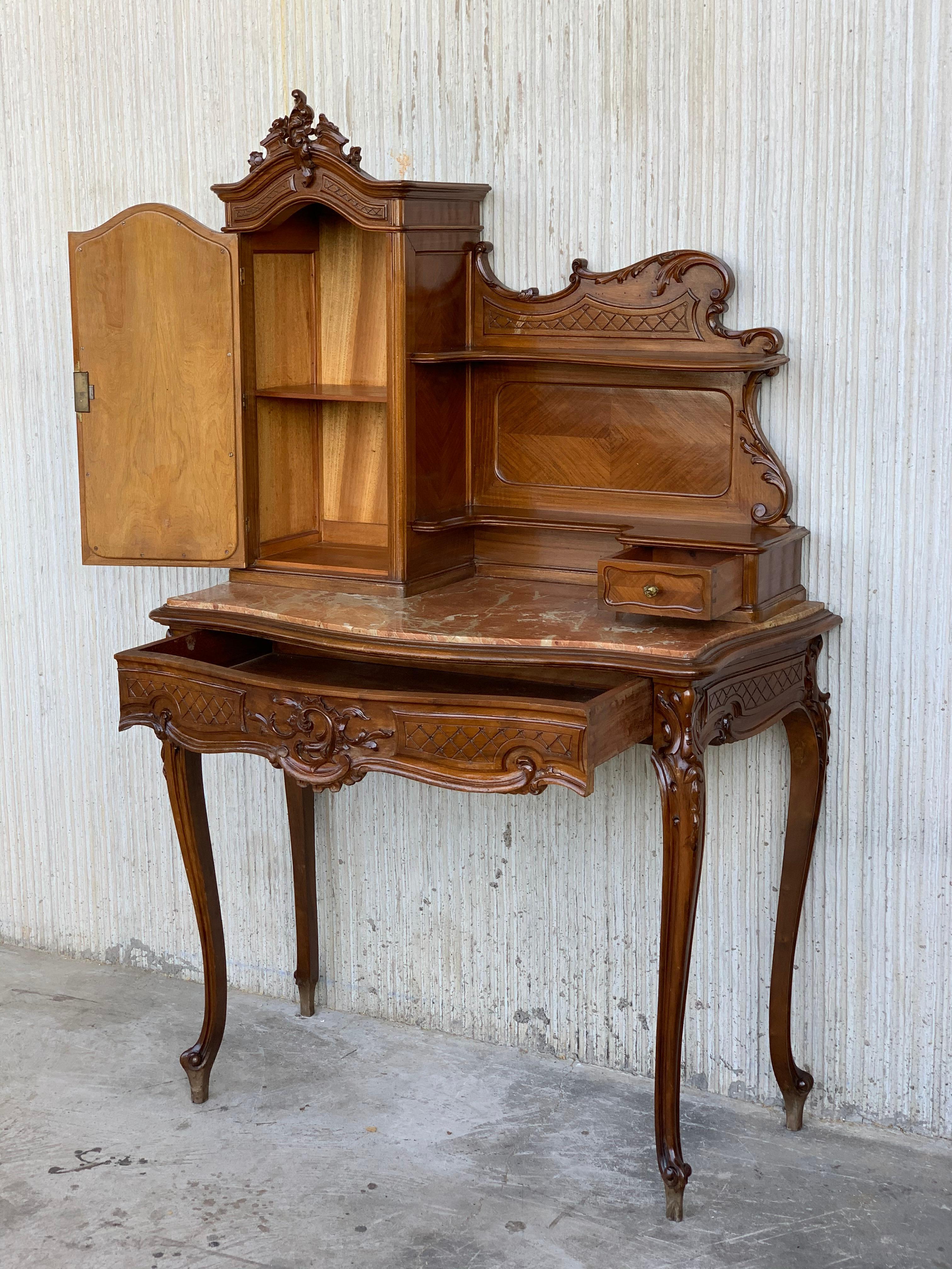 19th Century 20th Century French Set of Marble-Top Walnut Dressing Table and Savonarola