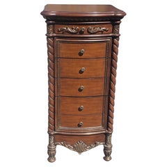 20th Georgian Style Carved and Parcel Gilt Mahogany Five-Drawer Jewelry Cabinet