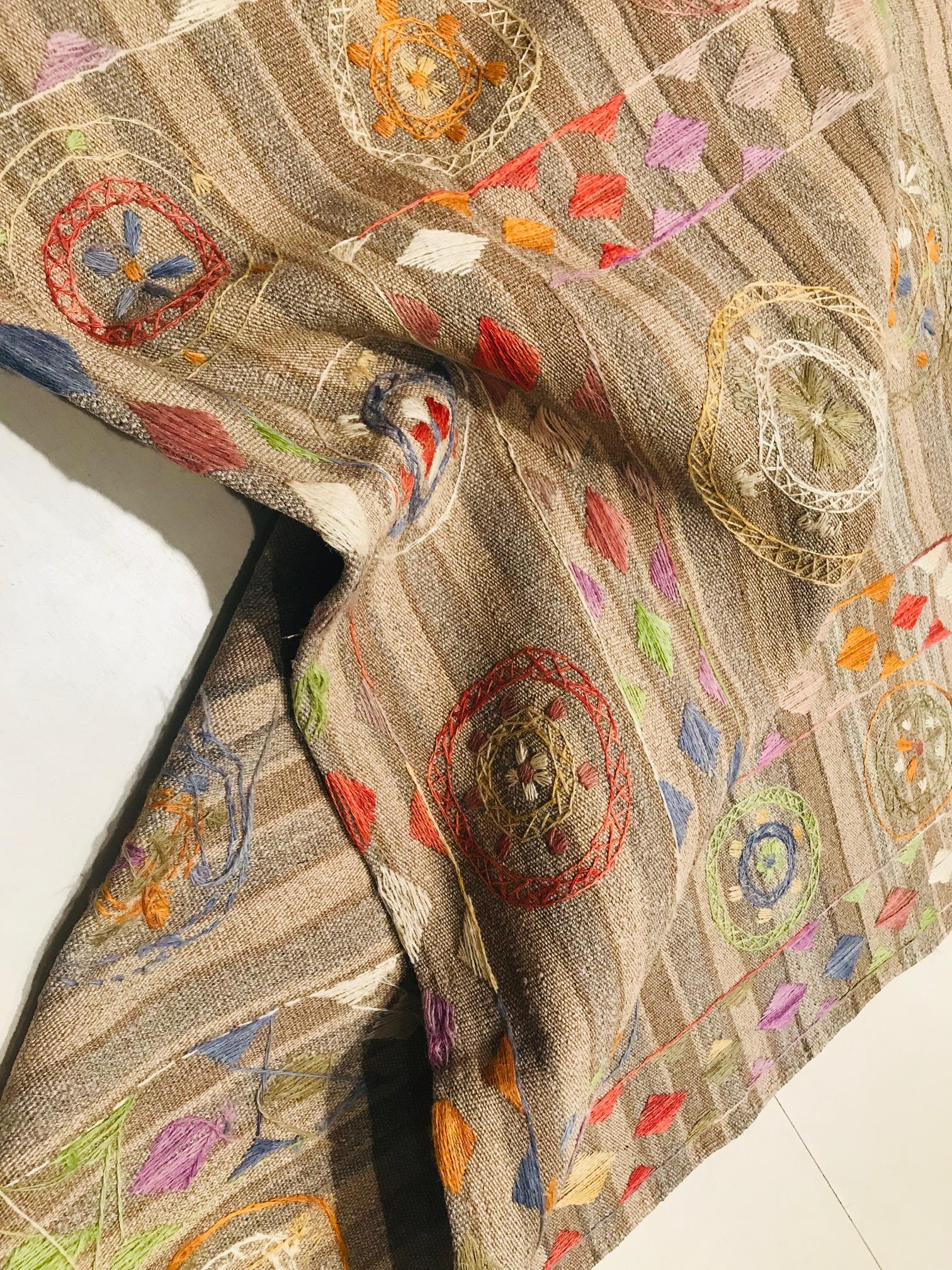 20th Handmade Embroidery Afghan Kilim Rug Brown Colors, circa 1980 For Sale 3